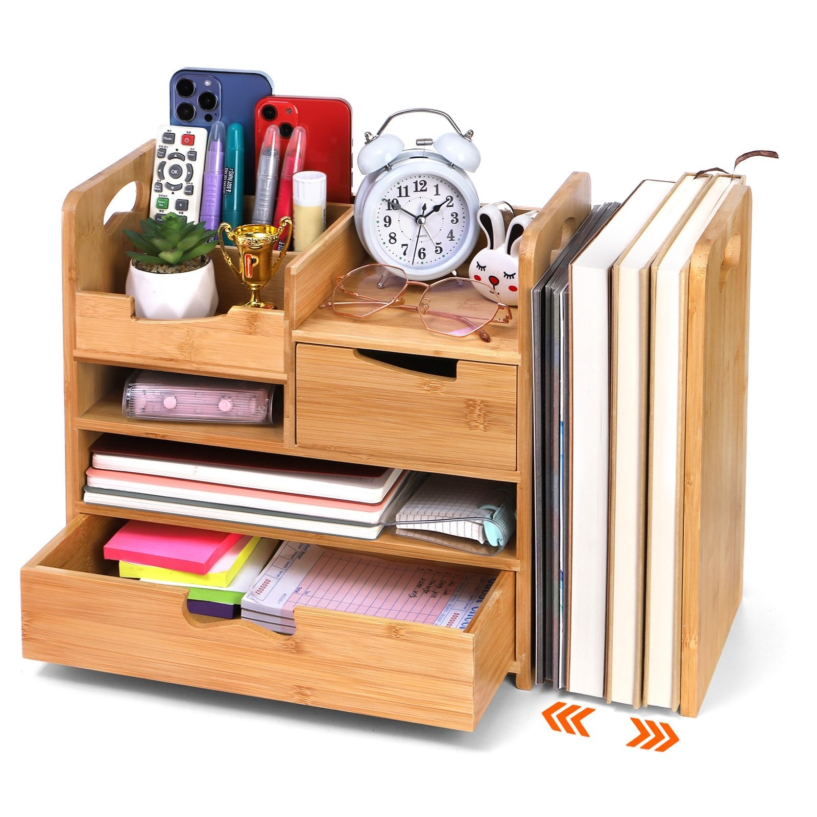 ZOOFOX Bamboo Desk Organizer with Adjustable File Holder, Mail Light Brown