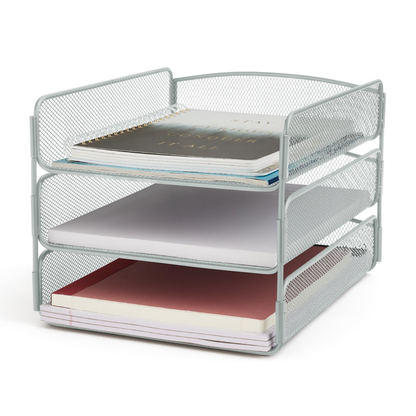 Safco Onyx Desktop Organizer, 3-Tier Paper Tray, Durable Steel Mesh Construct…