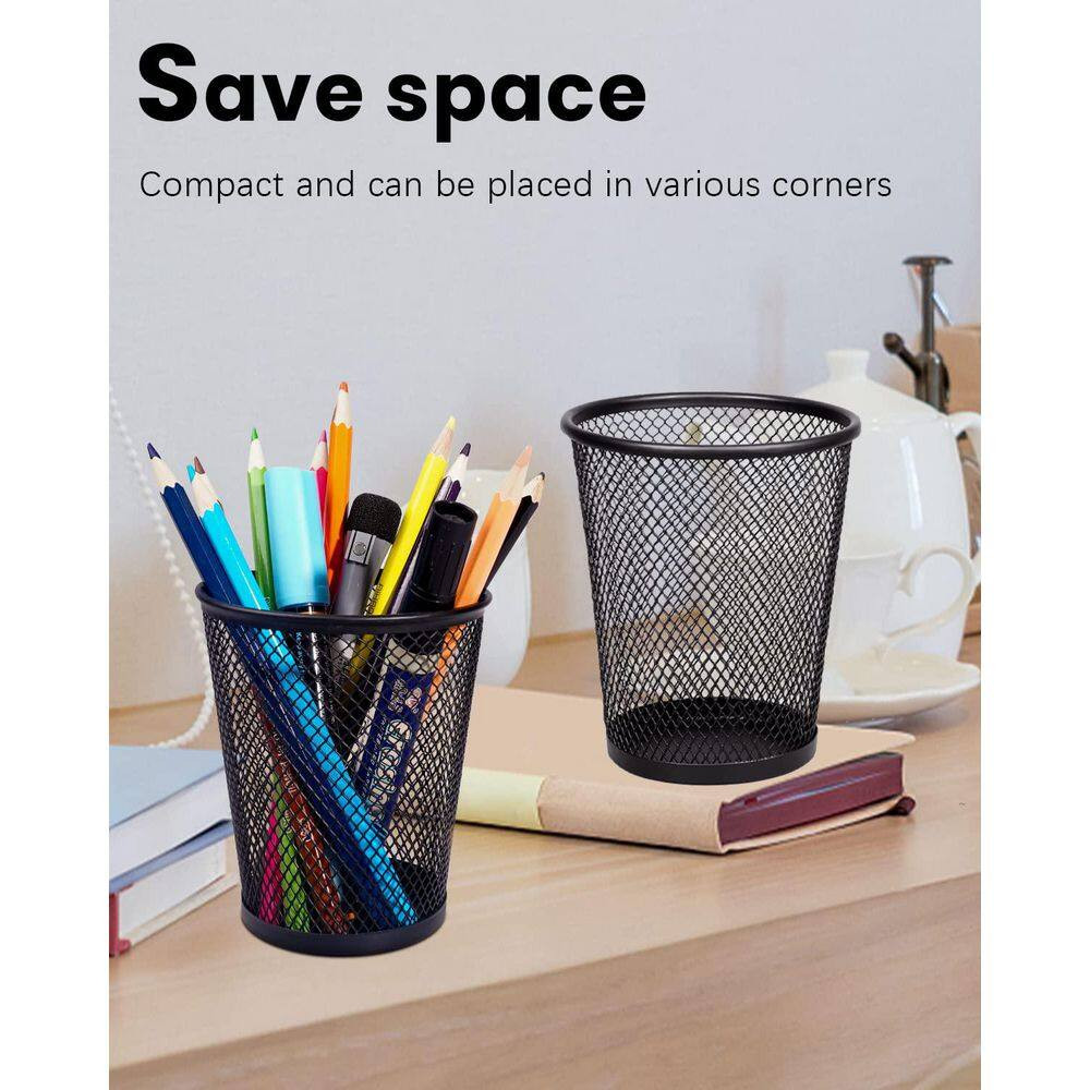 6 Pack Black Mesh Metal Pencil Holder Rustproof Spray Paint Smooth Edges Office