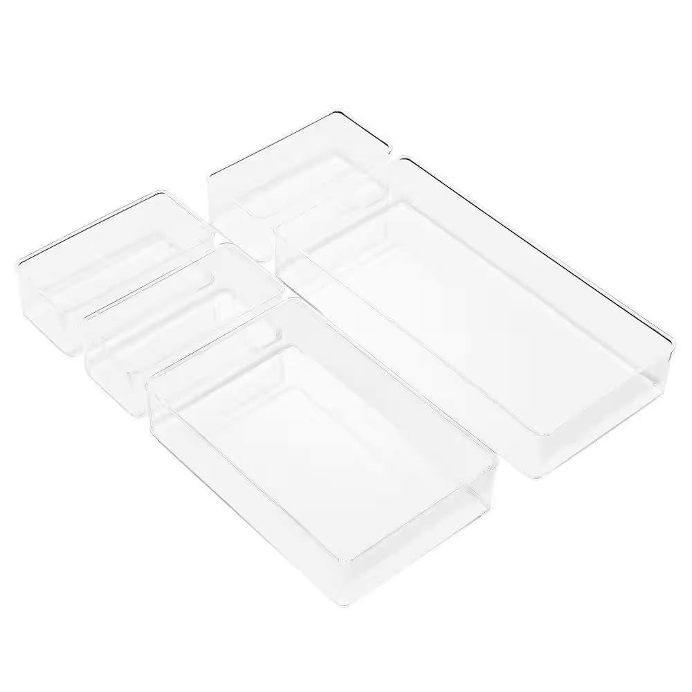 Drawer Organizer Set for Office Storage, Clear 12 In. X 2 In. Plastic Desk Organ
