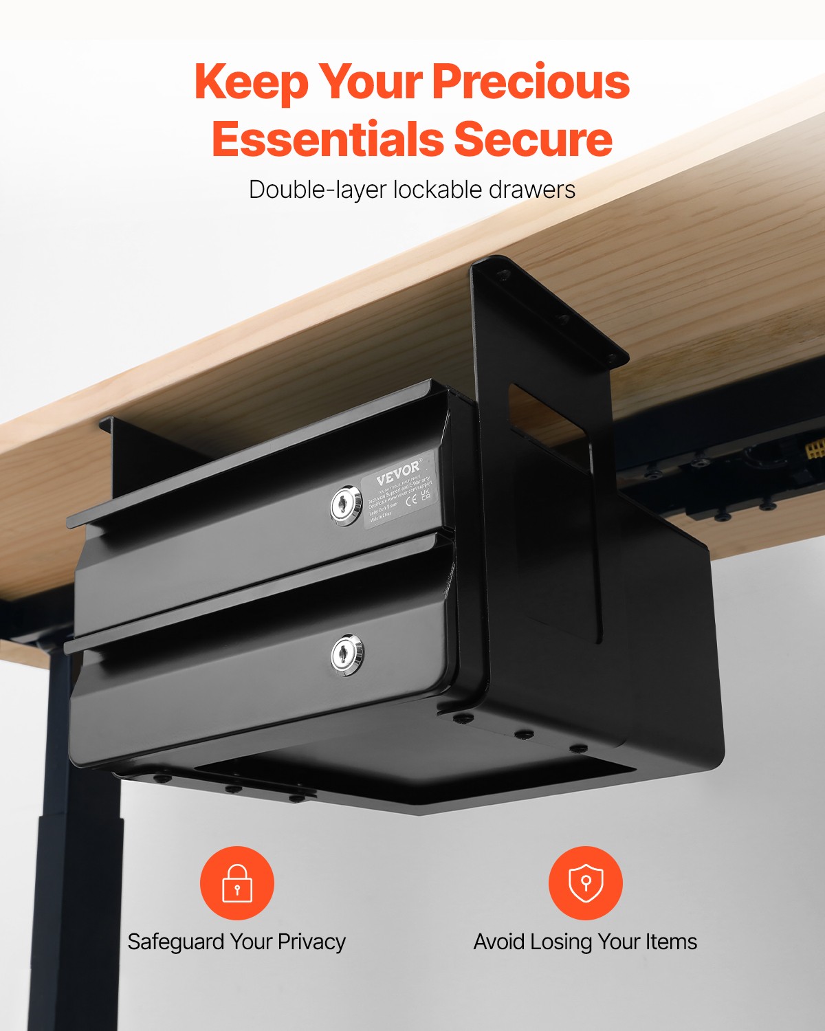 VEVOR 2 Drawer 13″ Lockable Under Desk Drawer Organizer Slide-out Drawer Office