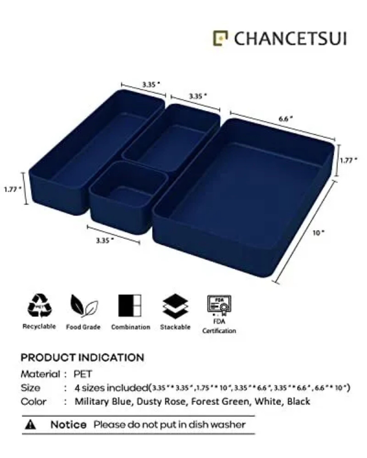 New Chancetsui 9 Pcs Stackable Drawer Organizer Trays Set Navy Blue