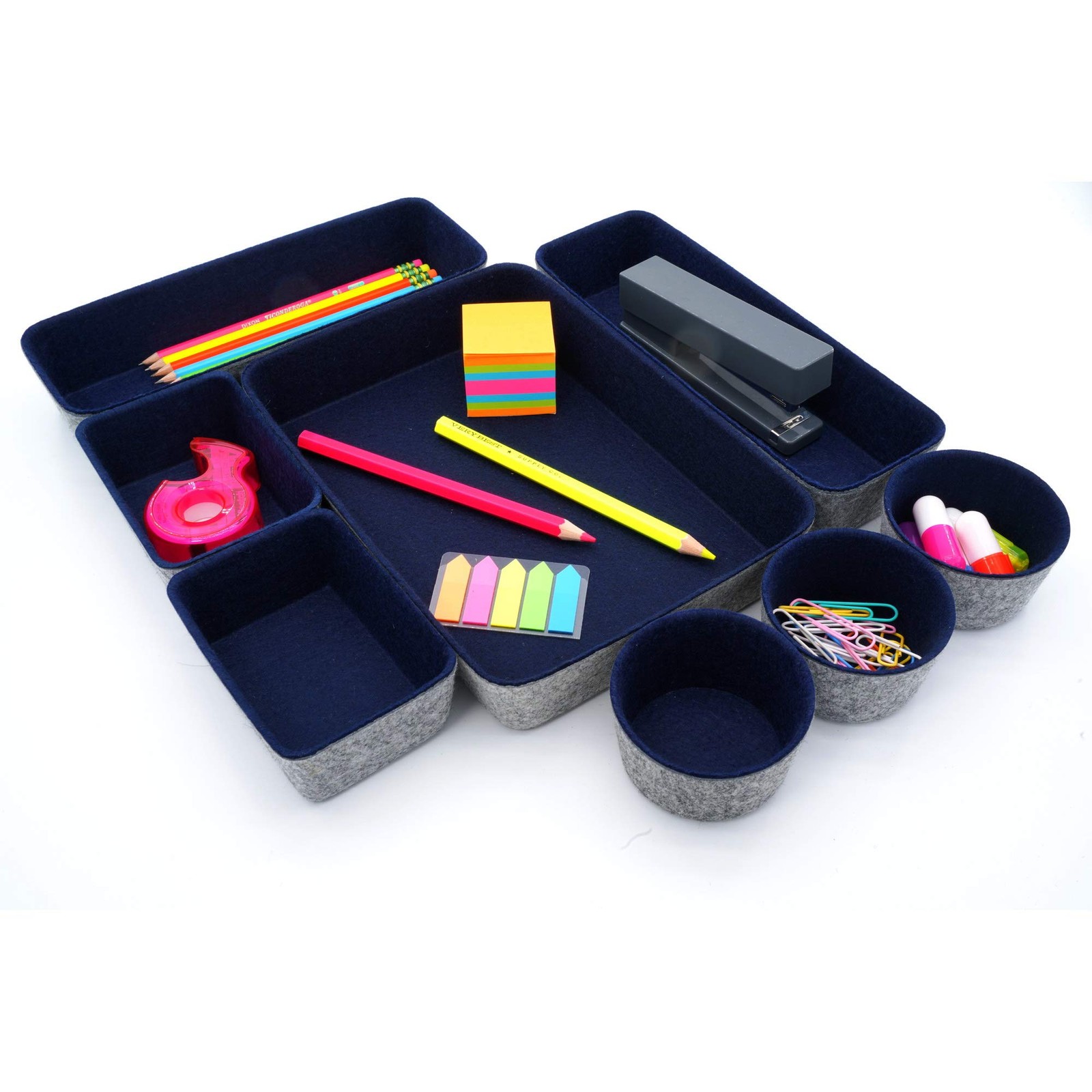 8 PCS Navy Felt Office Desk Drawer Organizers Trays Shallow Dividers Bins