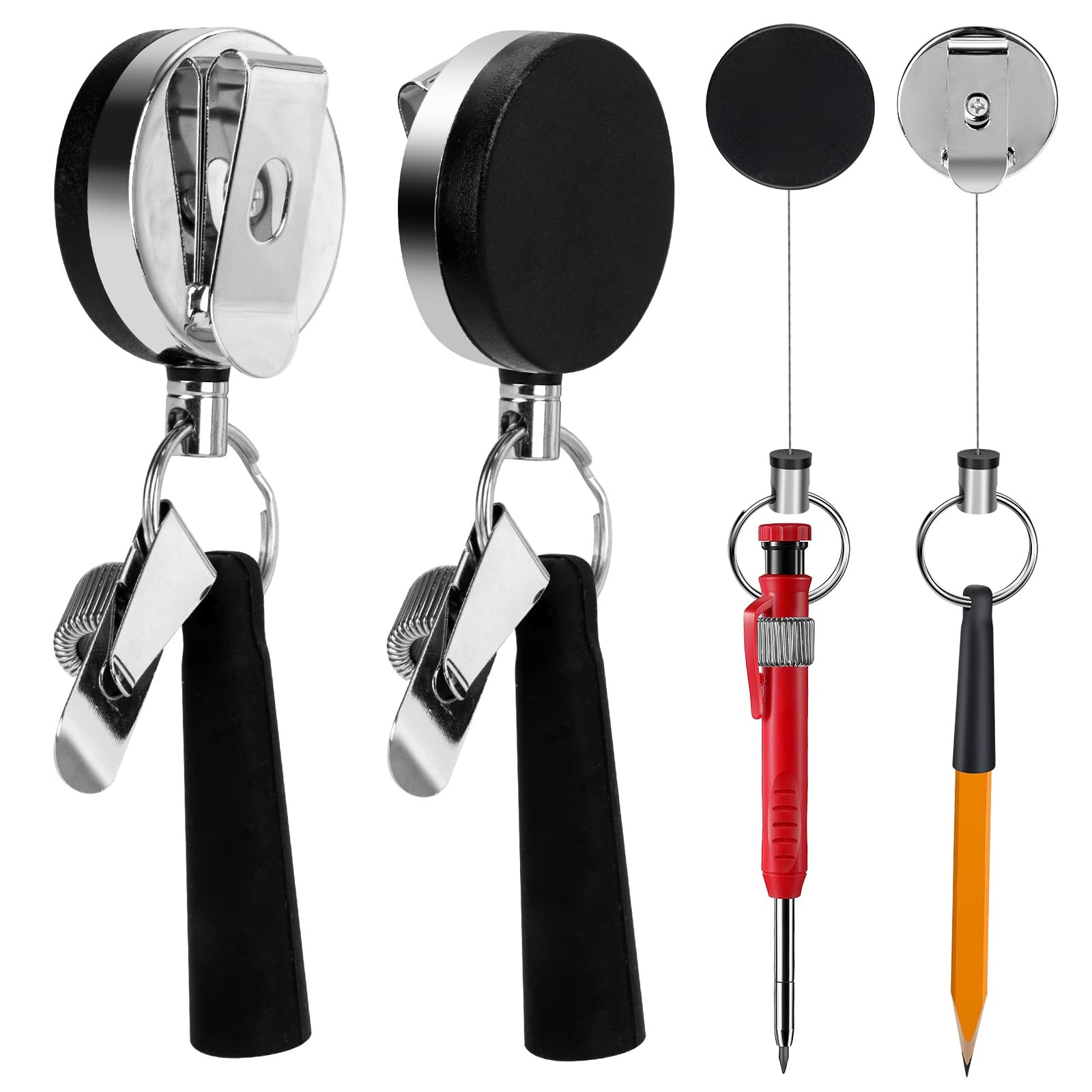 2 Pack 35″ Steel Wire Retractable Pull Pen Pencil Holder Silicone Metal Clip