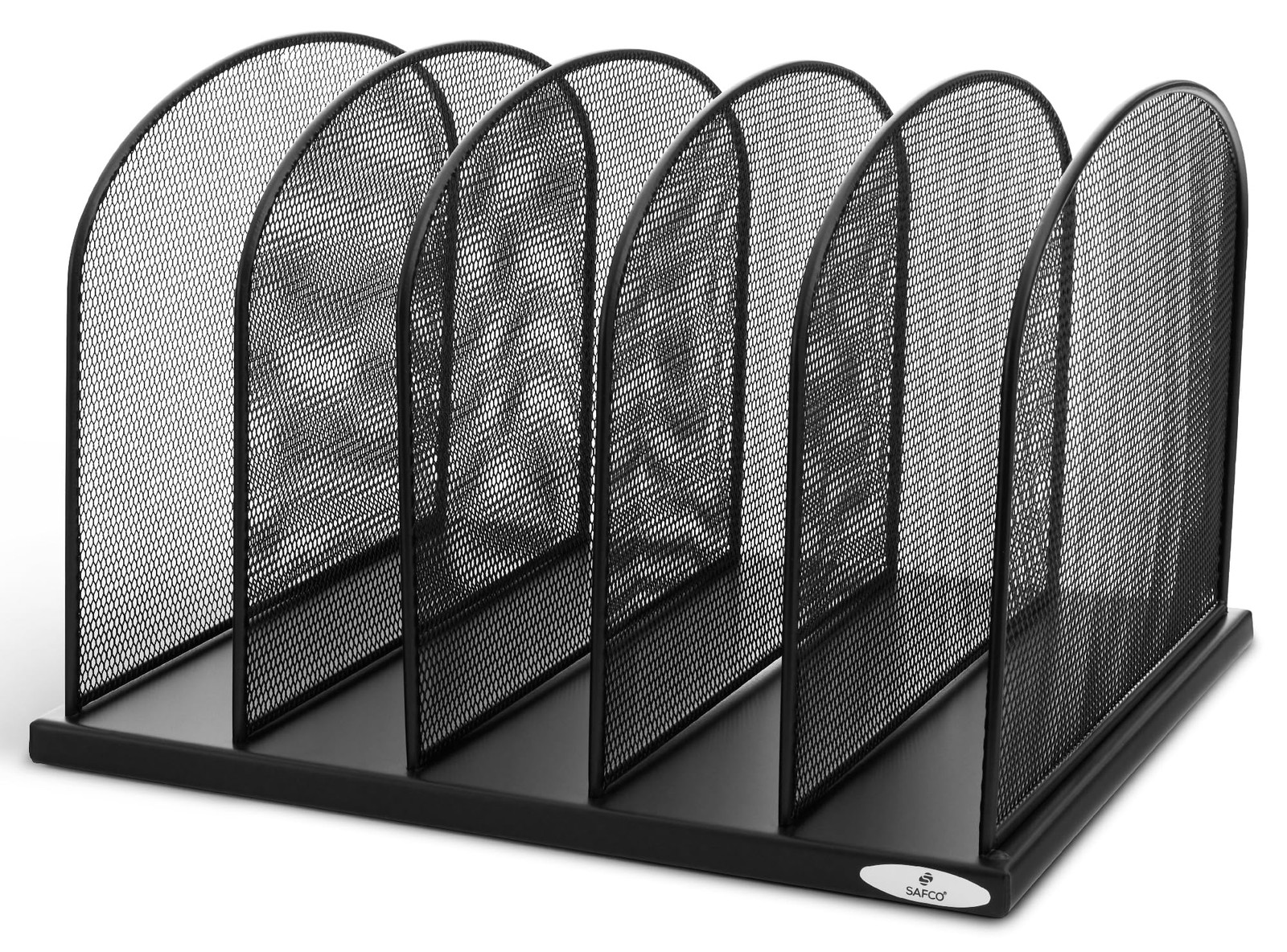 Safco Onyx Black Steel Metal Mesh Desk Organizer with 5 Upright Sections