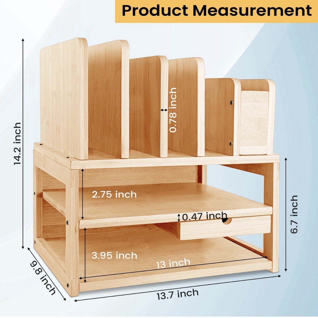 Bamboo Desk Organizer w/ Drawer & Document Holder – Wooden Desktop Storage
