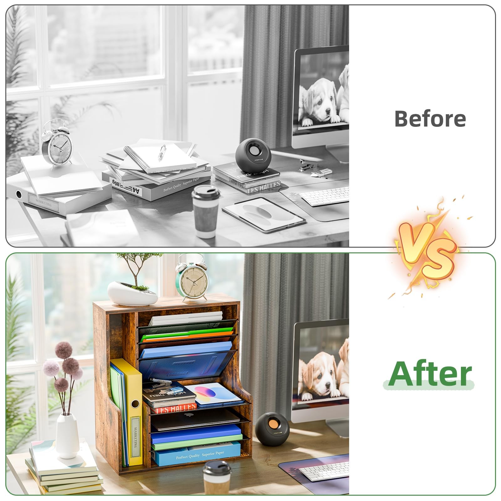 Simple Trending 7 Tier Desk File Organizer, Wooden 16″ x 9″ x 17″, Brown