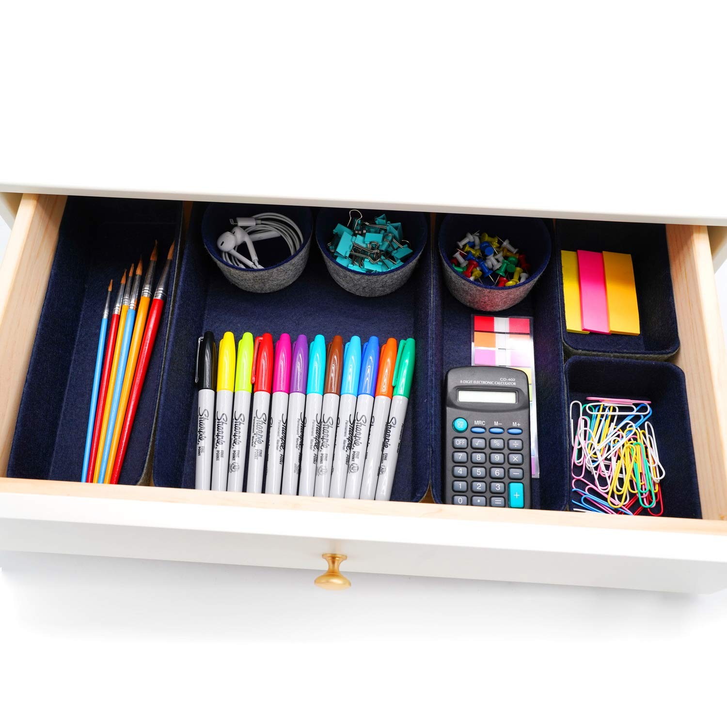 8 PCS Navy Felt Office Desk Drawer Organizers Trays Shallow Dividers Bins