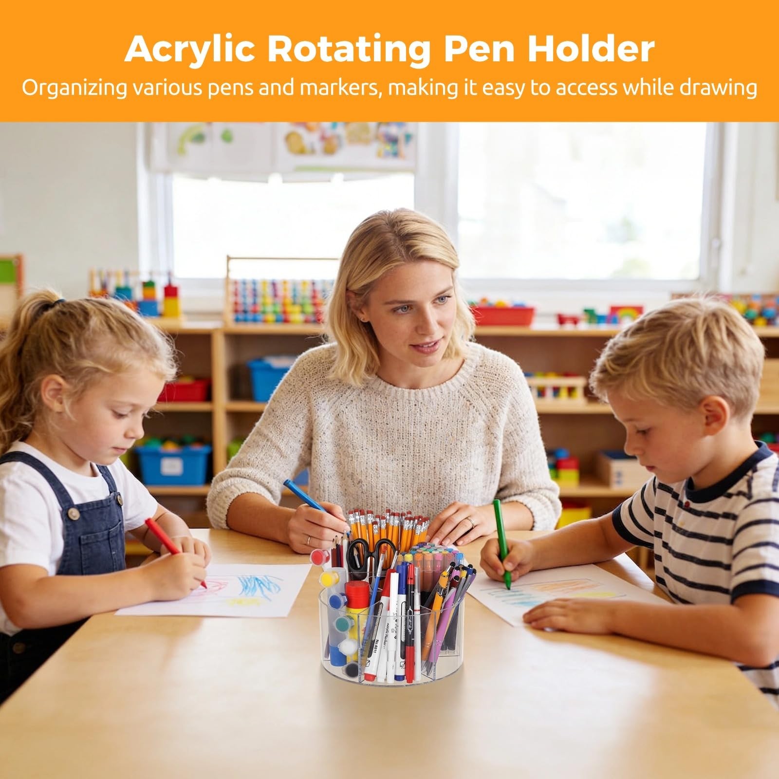 Acrylic Rotating Pen Holder, 5.1 x 7.5 in Desk Organizer With 6 Compartments,…