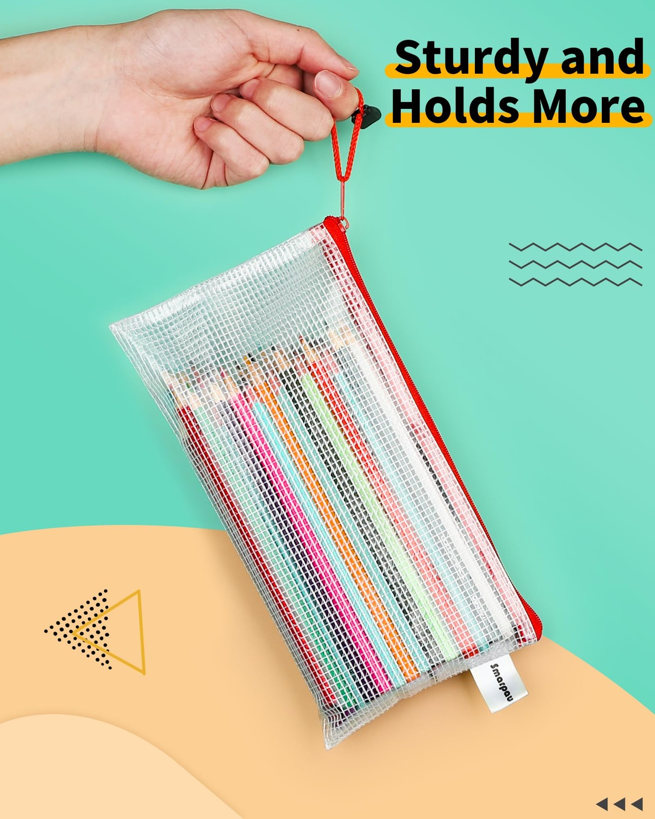 60 Pcs Pencil Pouch 12 Colors 9.3″ x 4.7″ Small Mesh Zipper Pouches Clear Pen…