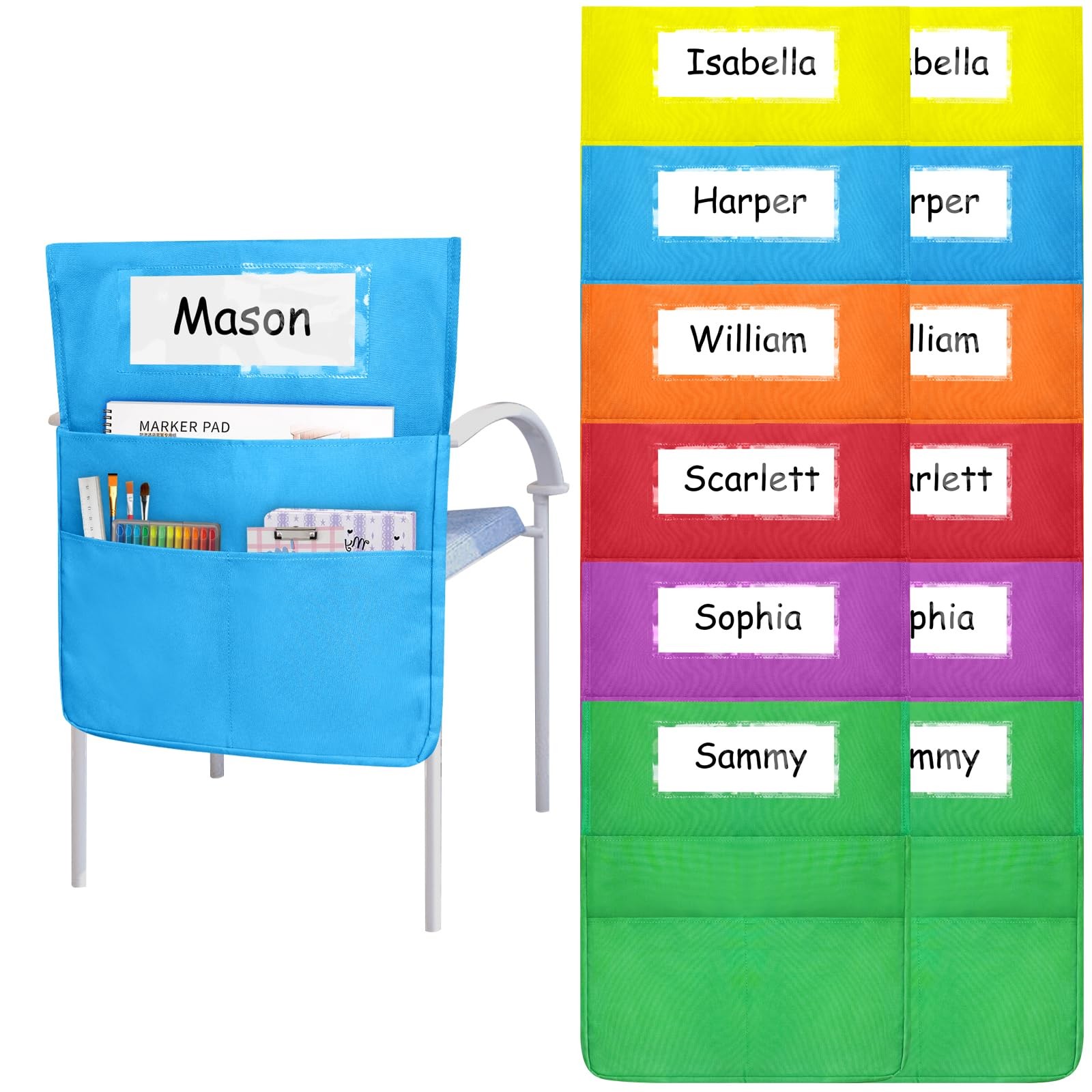 SDFGHG Chair Pockets Bright Colors 2 Large Pockets for Kids School 12 Pack