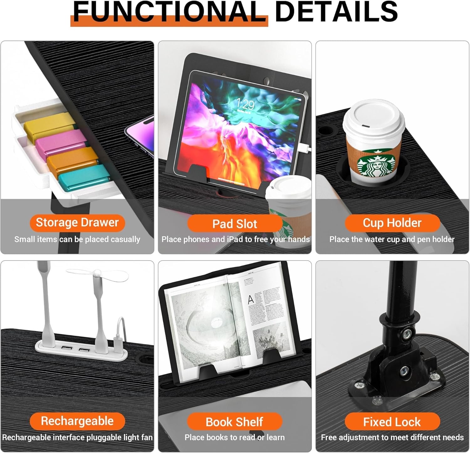 Brand NEW Lap Desk, Height Adjustable, USB Charging Port Storage