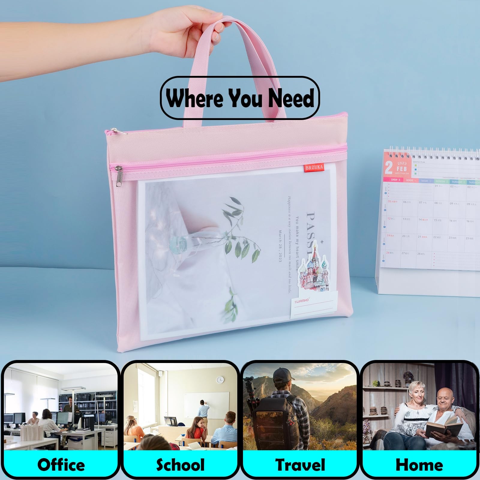 Mesh Zipper Pouch 11×13.7 in, A4 Double Pocket Waterproof File Bag with Handl…