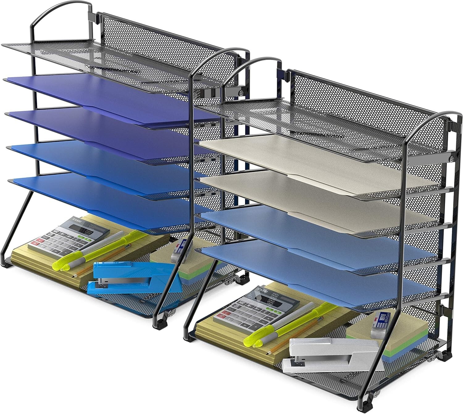 6-Tier Black Mesh Letter Tray Organizer, 2-Pack for Elegant Office Arrangement