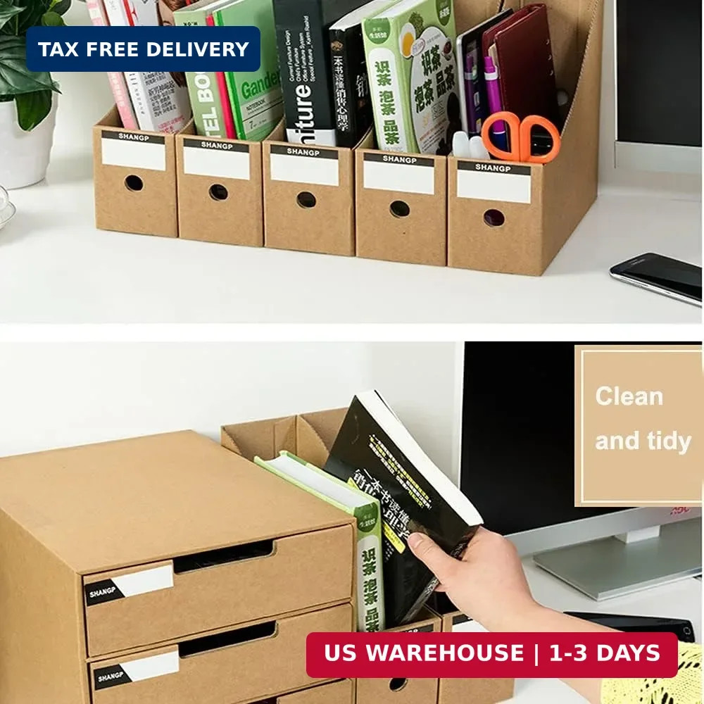 15 Pack Foldable File Holder Organizer Cardboard Magazine Storage Brown