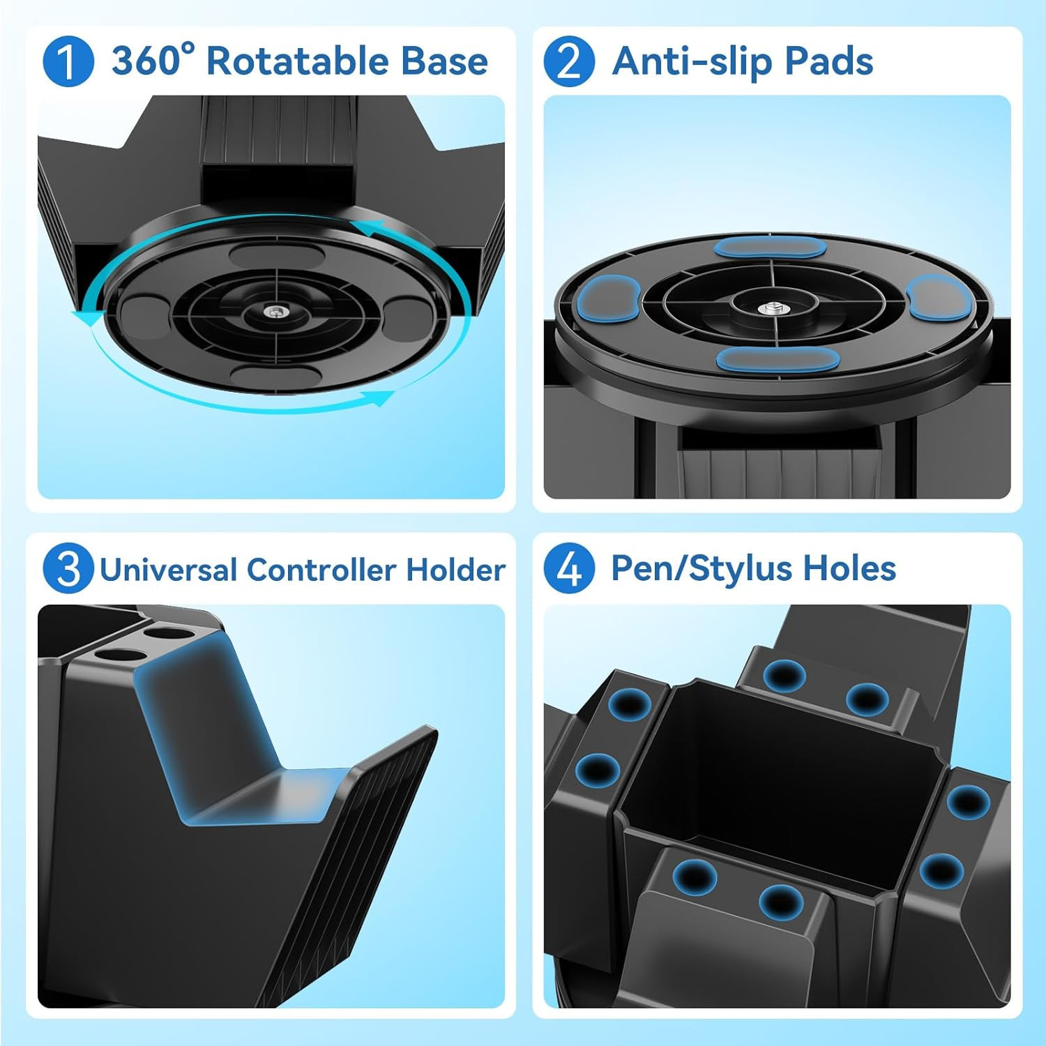 Controller Organizer for Desktop – 360°Rotatable Controller Holder with Storage