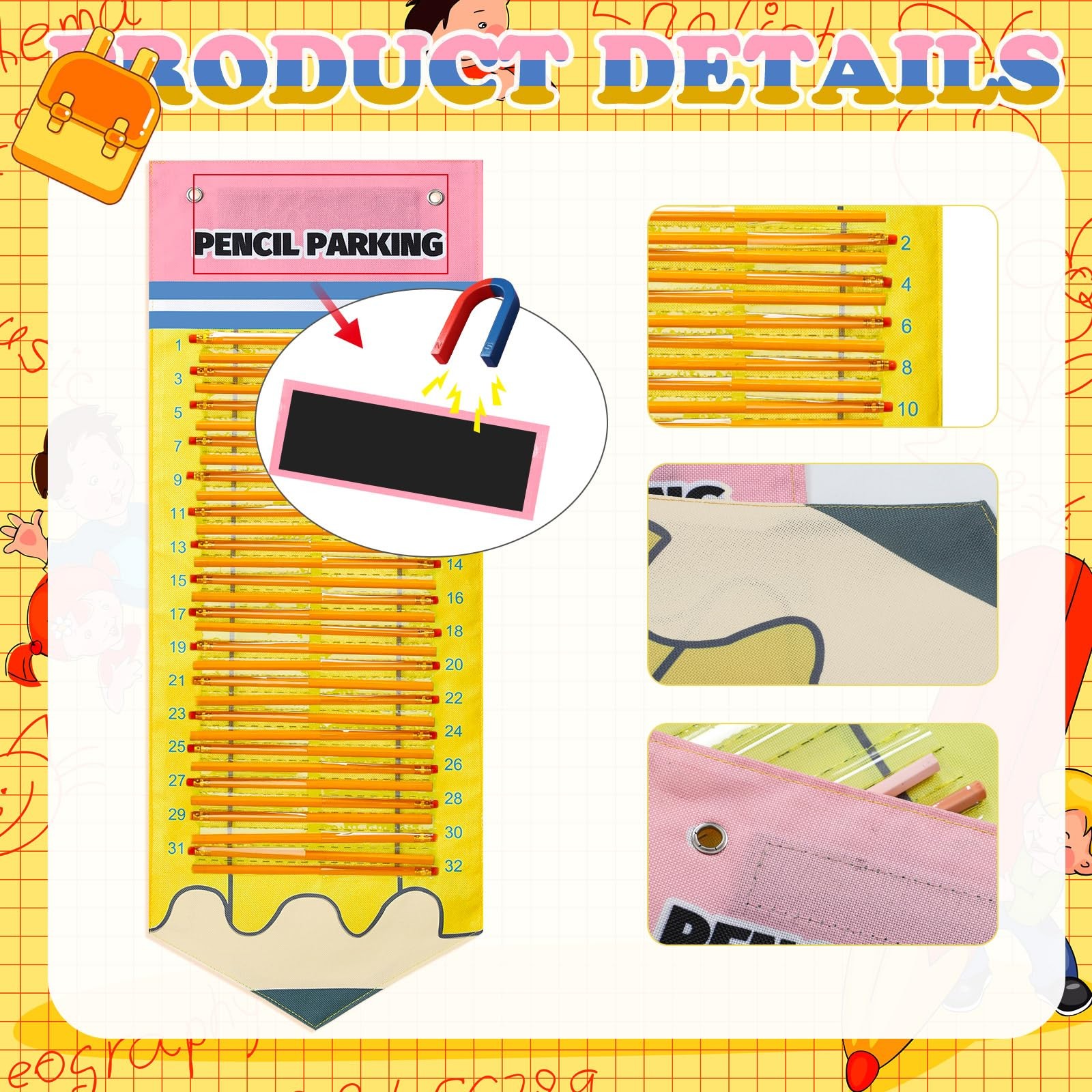 Pencil Dispenser Parking Pocket for Classroom Magnetic Pencils Hanging Chart …