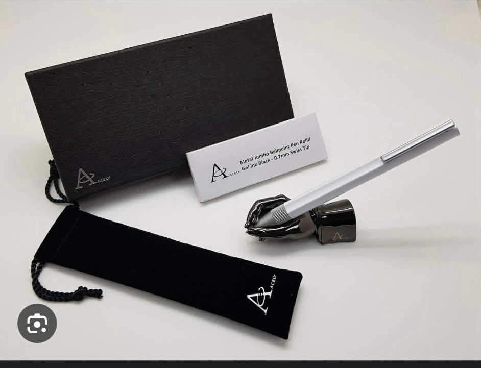 ACELY Executive Glossy Black Ball Point Pen with Hand Shape Pen Holder