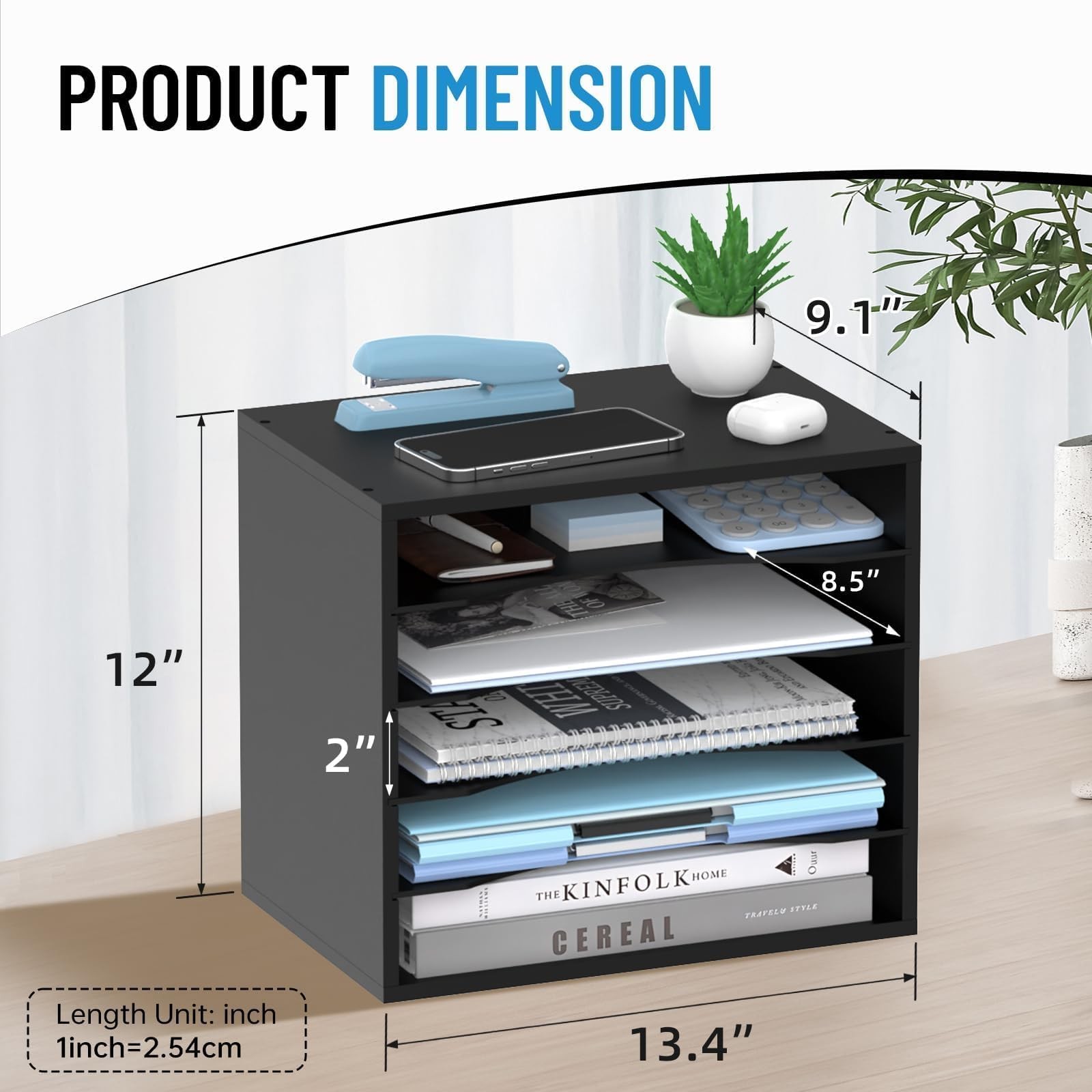 SHARKWOODS 5-Tier Wood Desk Organizer, Paper Tray Organizer for 5 Tier, Black