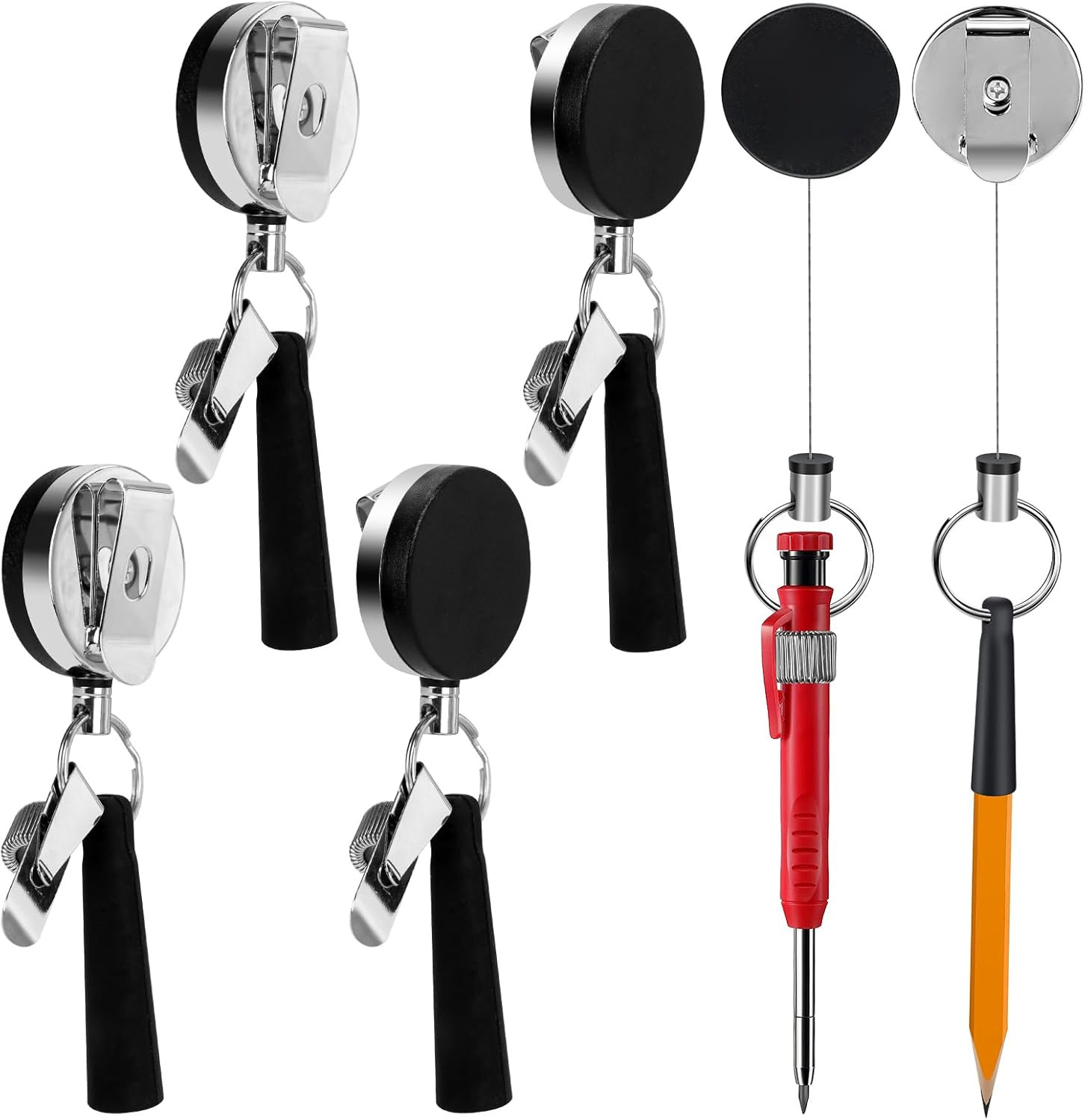 4 Pack 35″ Steel Wire Heavy Duty Retractable Pull Pen Pencil Holder, Flexible Si