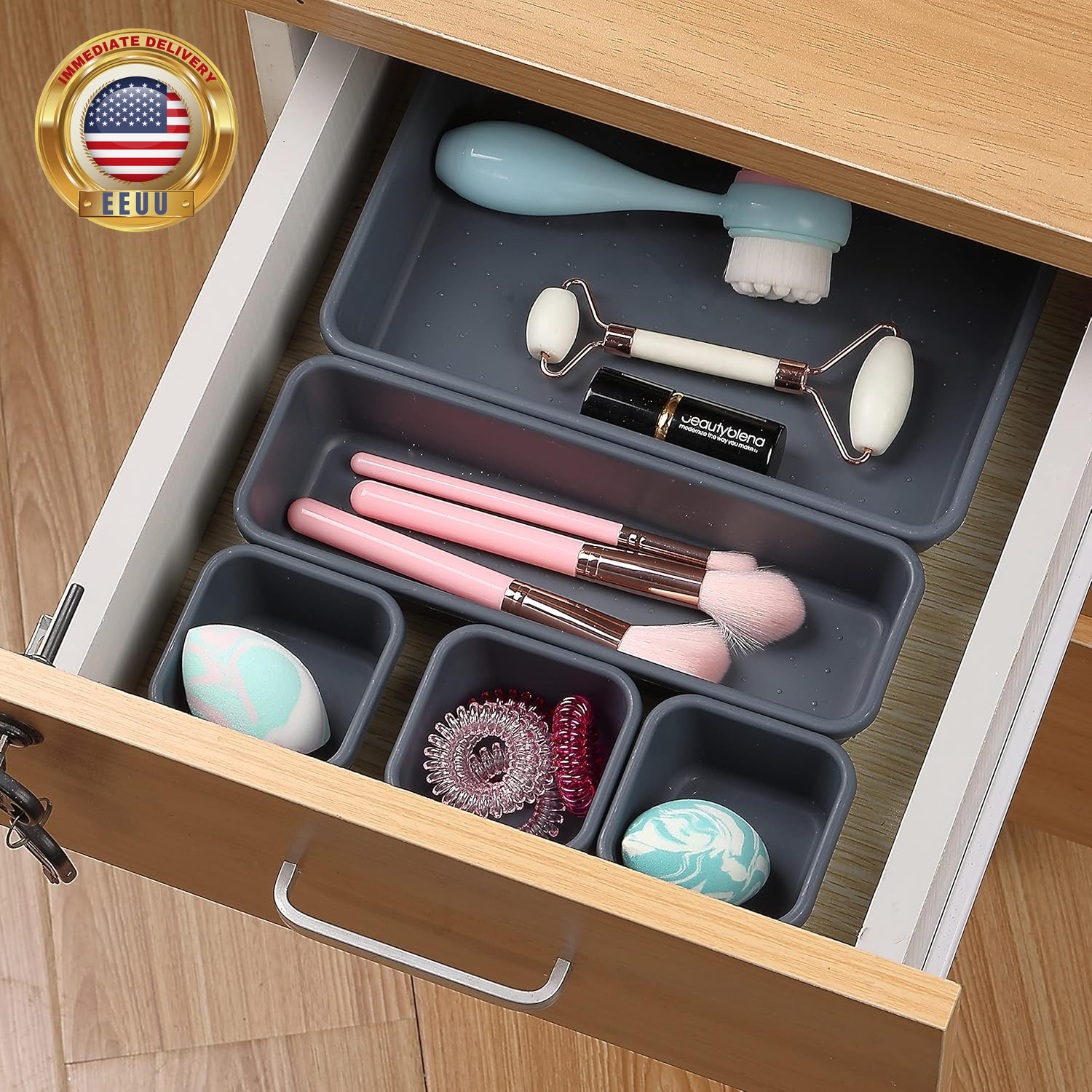 – Interlocking Desk Drawer Organizer, 8 Pcs, Drawer Organizer, Kitchen Drawer Or