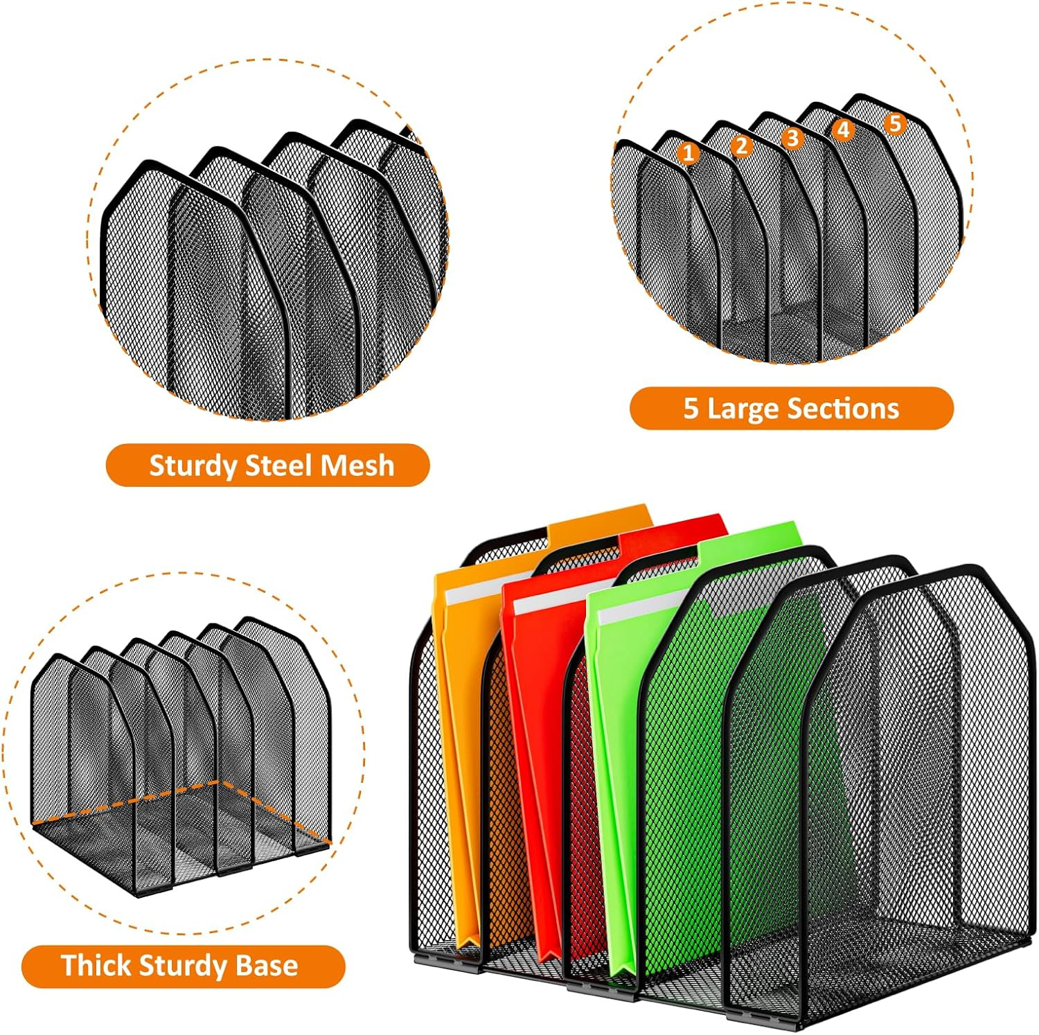 Desk File Organizer Adjustable 5 Sections Upright Desktop Organizer File Sorter