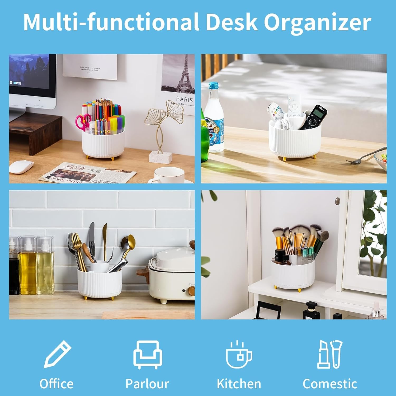 Marbrasse Desk Organizer 360 Rotating Pen Holder Office Storage Accessories