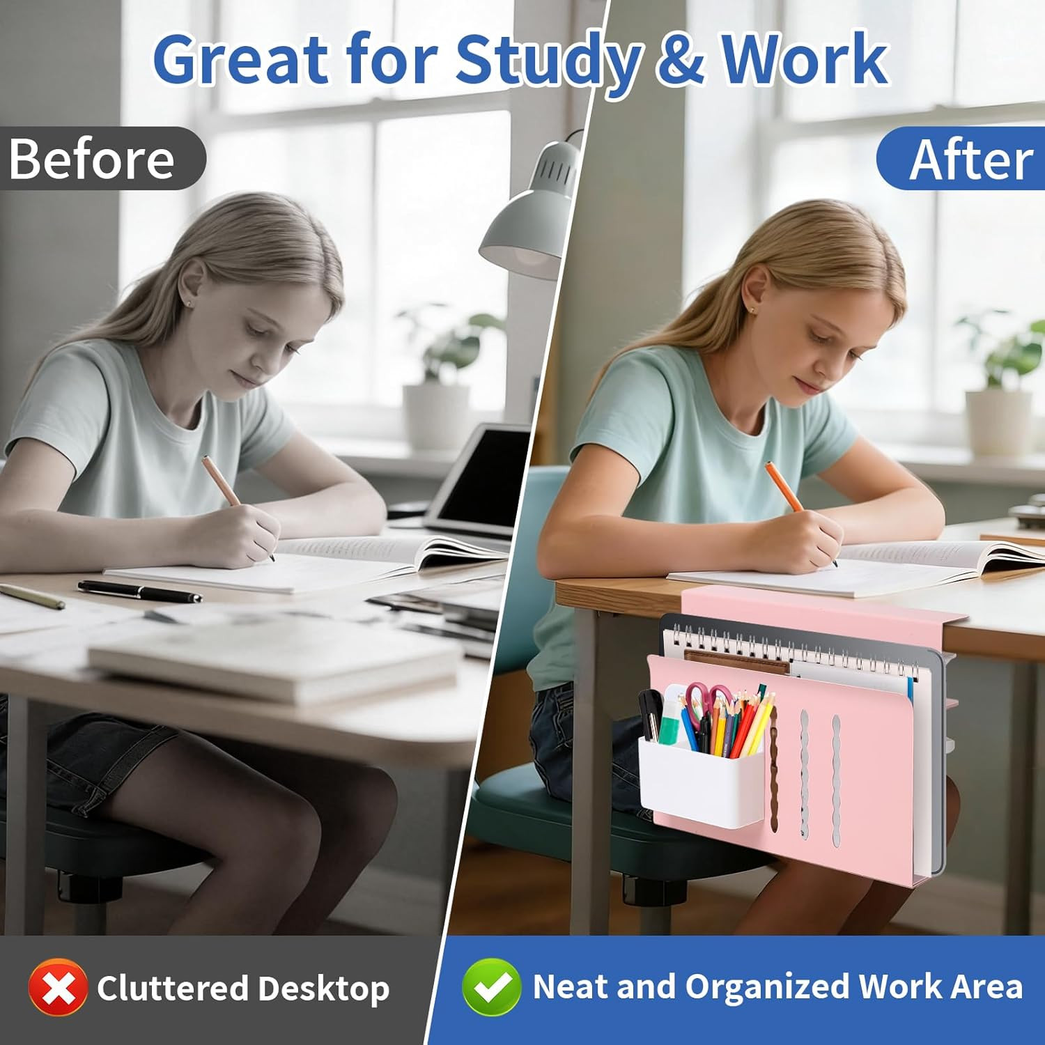 LUKETURE Desk Side Storage, Steel Side Desk Organizer, No Drill Workspace Organi