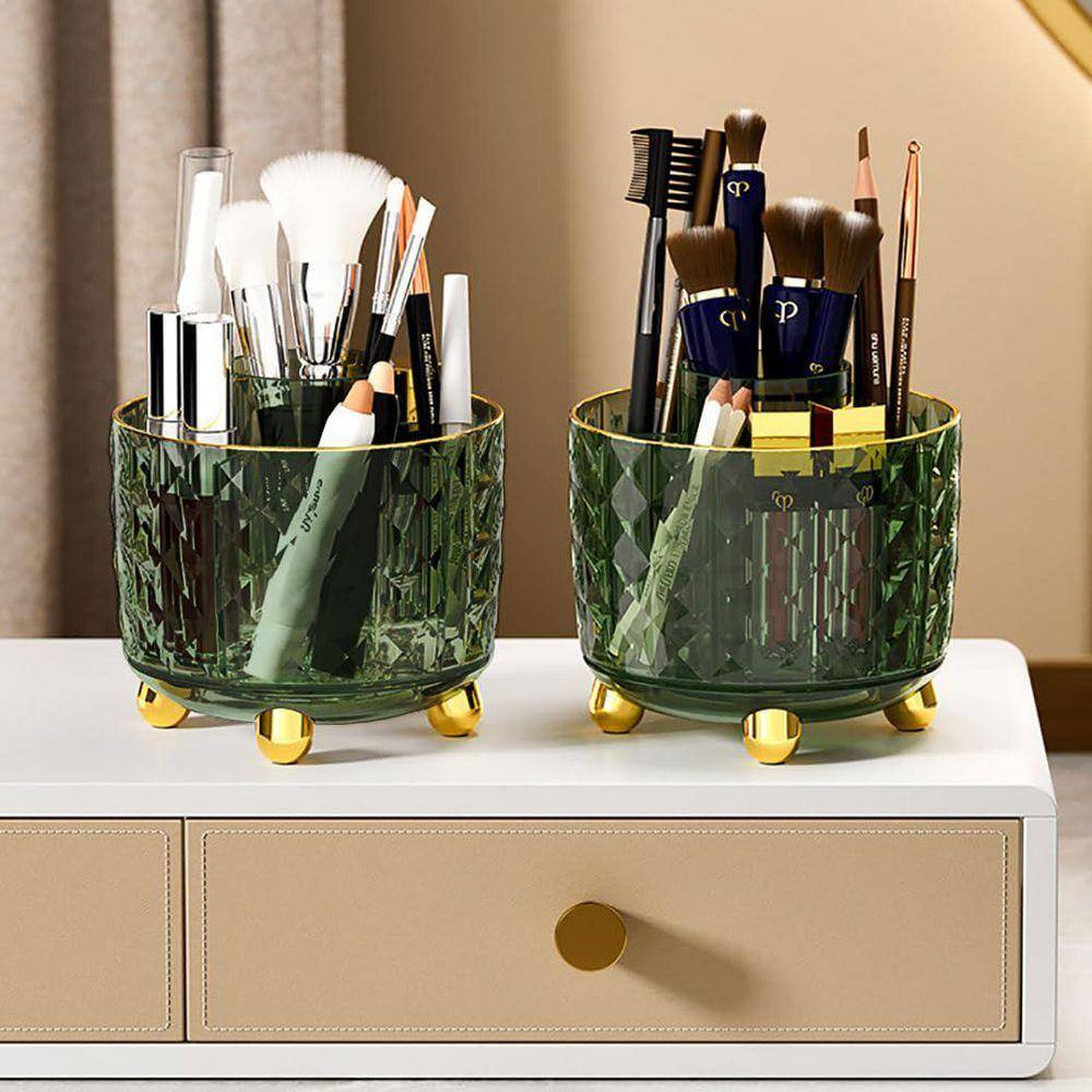 6-Slot Dark Green Rotating Pen Holder for Desk, Smooth 360° Spinning Pencil Orga