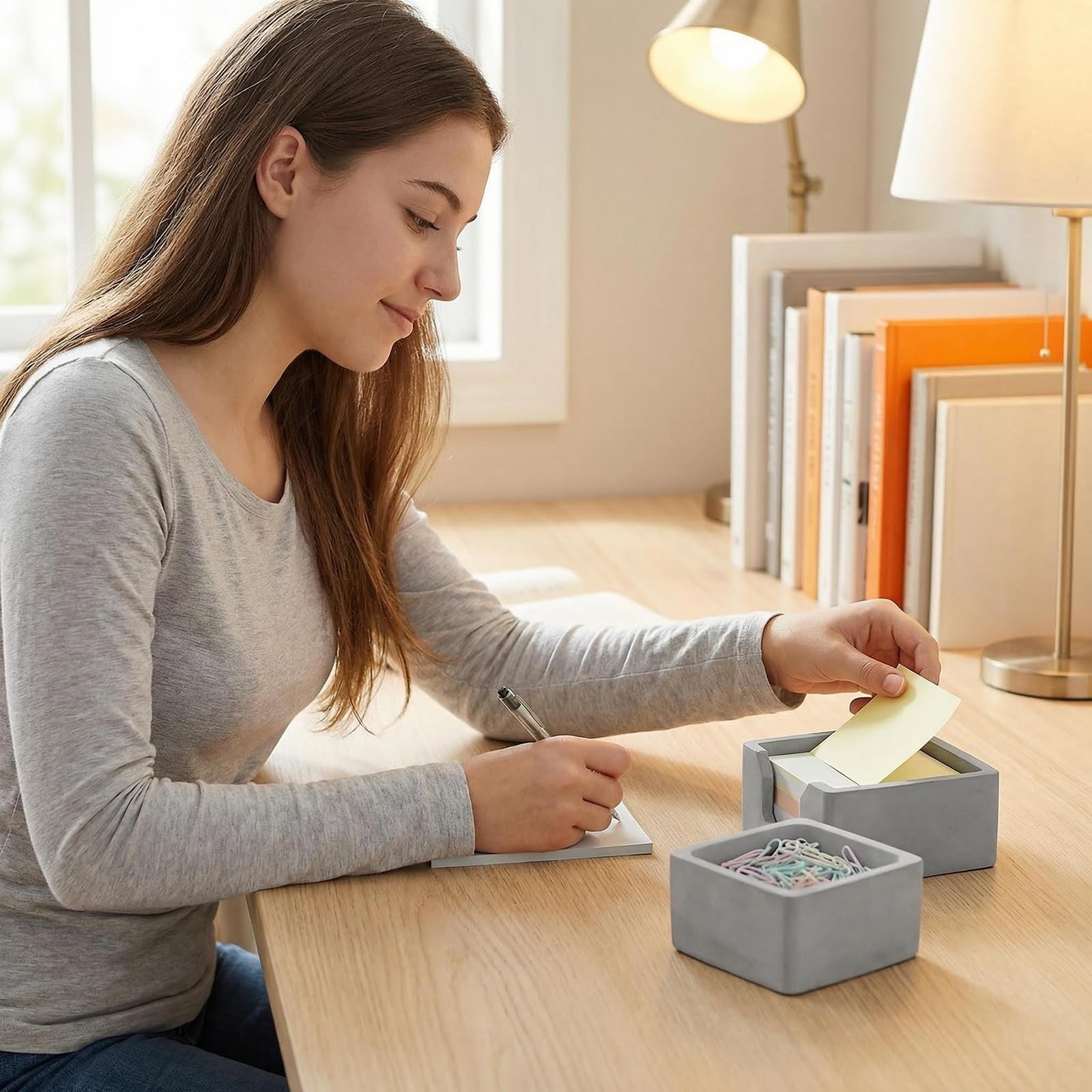 Concrete Desk Organizer Set of 2 – Minimalist Sticky Note Holder & Clip Dispe…
