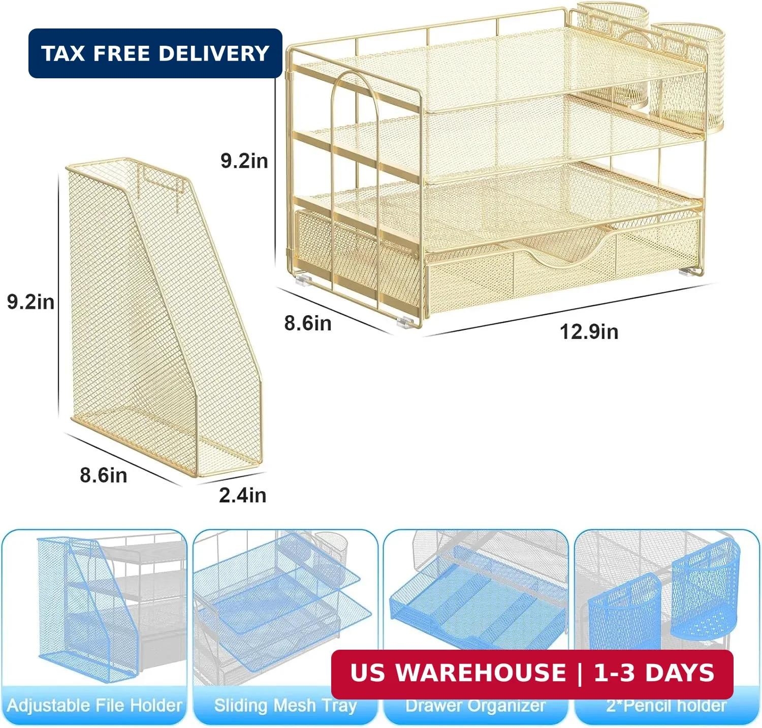 gianotter Desk Organizers and Accessories with File Holder, 4-Tier Desk Accessor