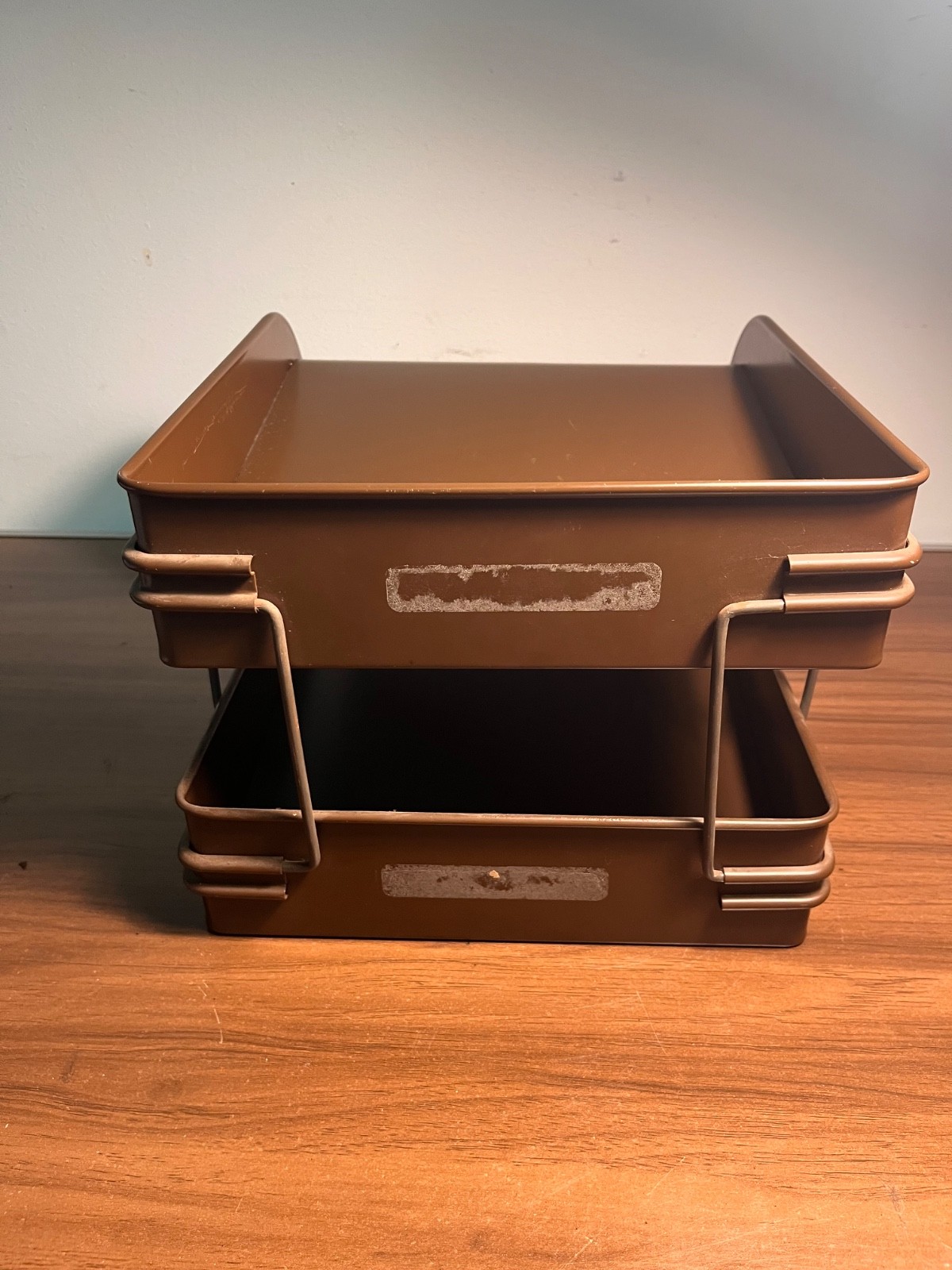 Vintage Globe-Wernicke 2 Tier Metal Paper Tray File Organizer Brown MCM