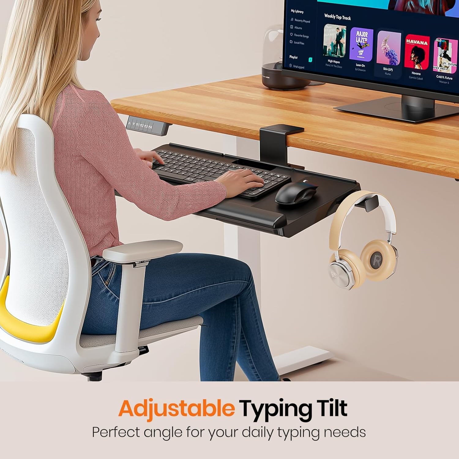 Klearlook Keyboard Tray Under Desk with 360° Rotation, Ergonomic Black