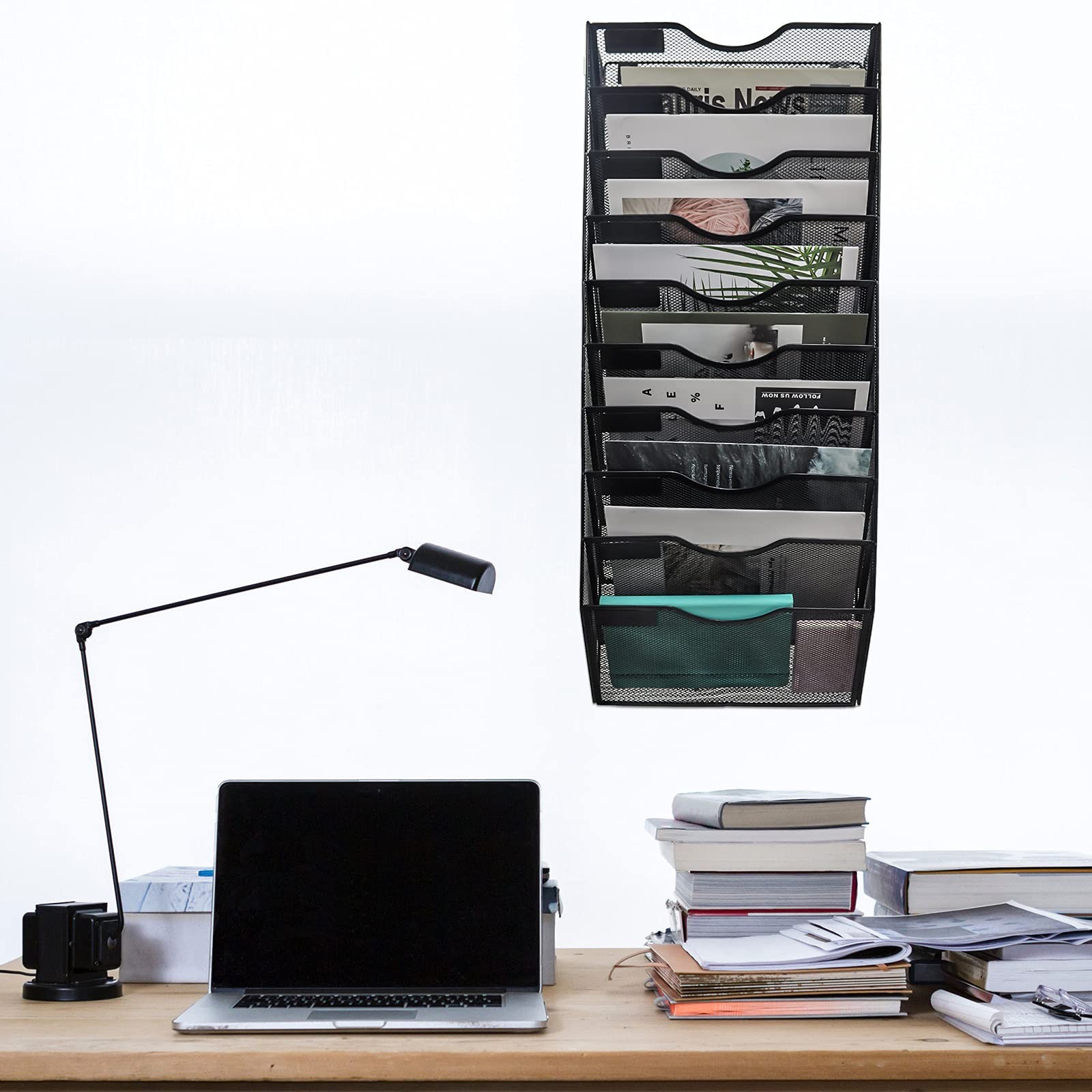 EASEPRES 10 Pockets Mesh Wall File Holder Organizer Office Hanging Magazine R…