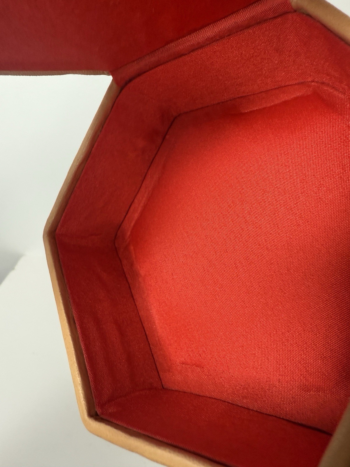 Vintage Faux Leather Hexagon Storage Jewelry Box Red Felt Texas Coyote Handmade