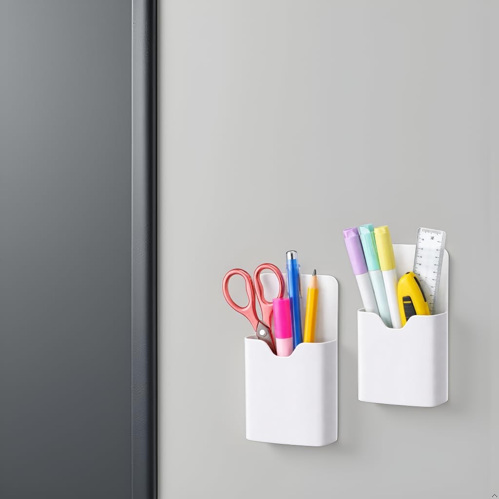 2 Pcs White Simple Design Magnetic Pen Holders for Whiteboard Fridge, Strong …