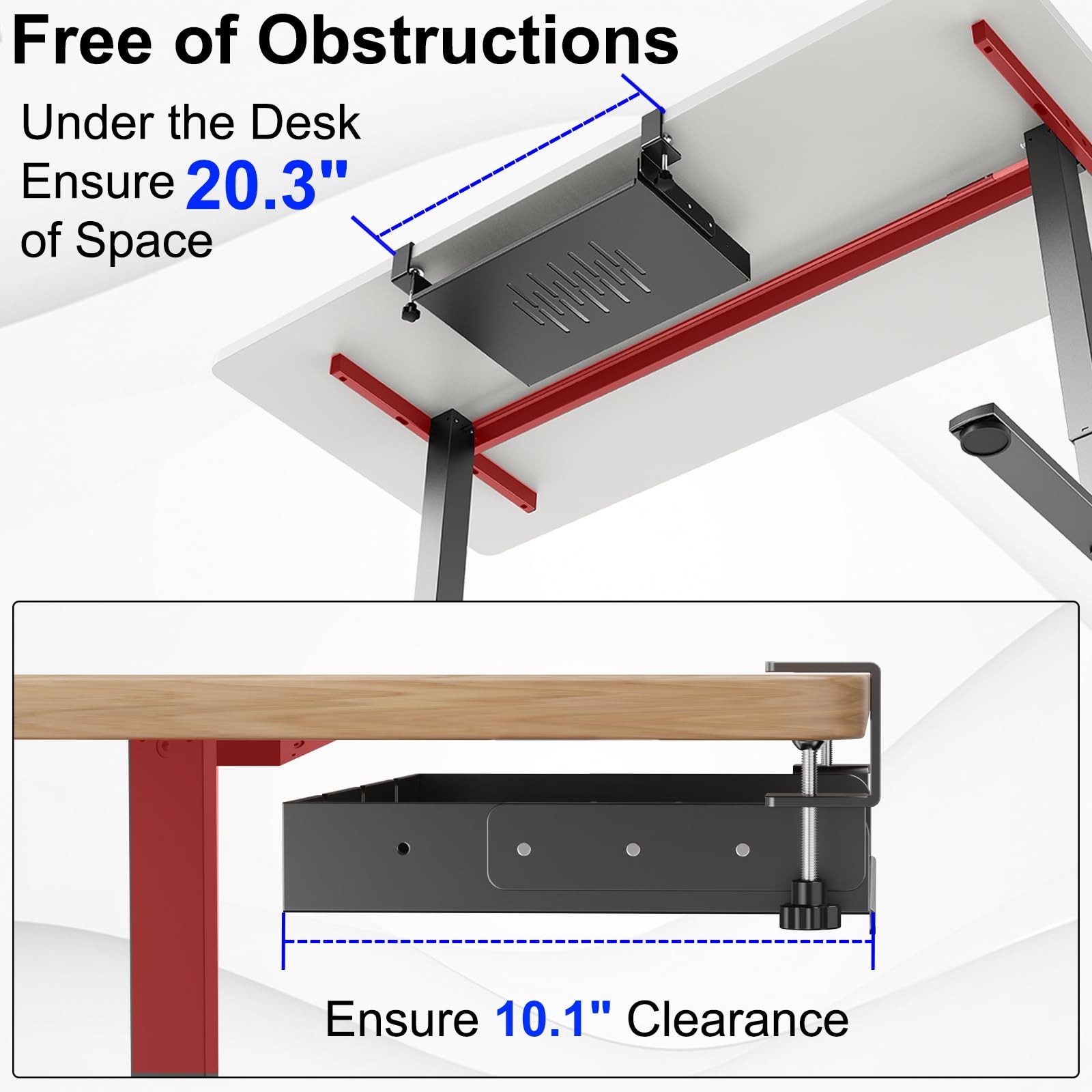 No Drill Under Desk Laptop Mount, 17 inches x 10.1 x 2.5 inches, Black