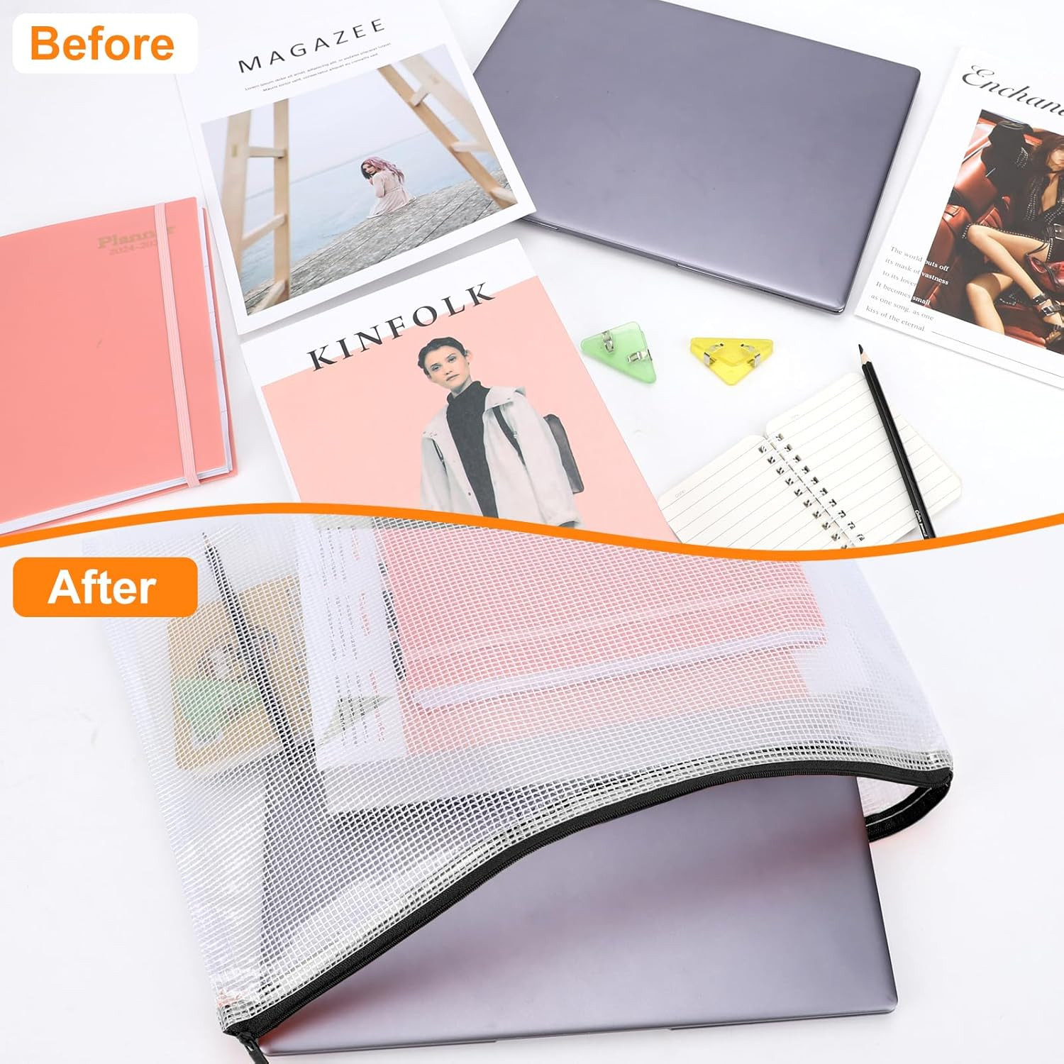 20Pcs Mesh Zipper Pouch Bags A4 Mesh Bags for Classroom Organization, Waterproof