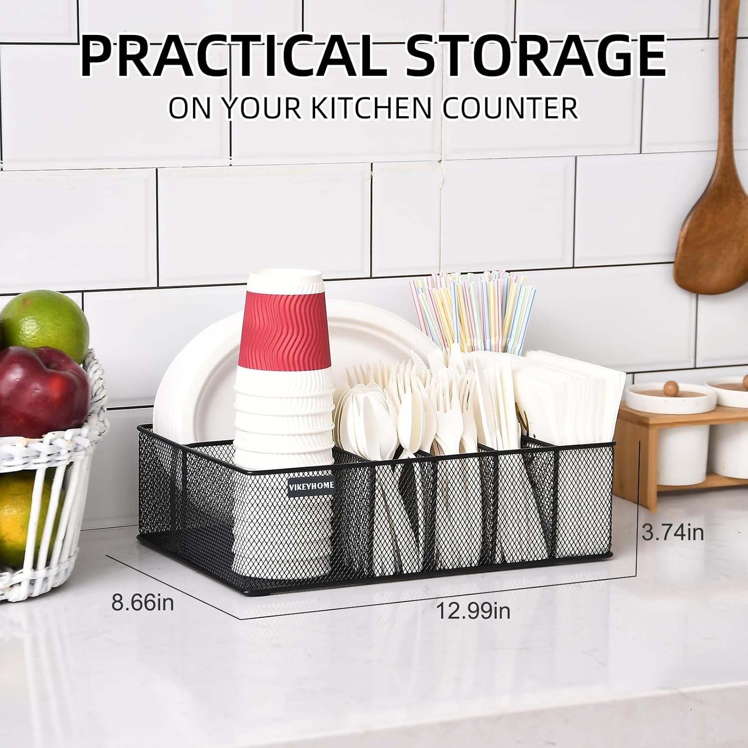 Durable Metal 6-Compartment Caddy for Plates, Cups, Utensils – Camping Essential