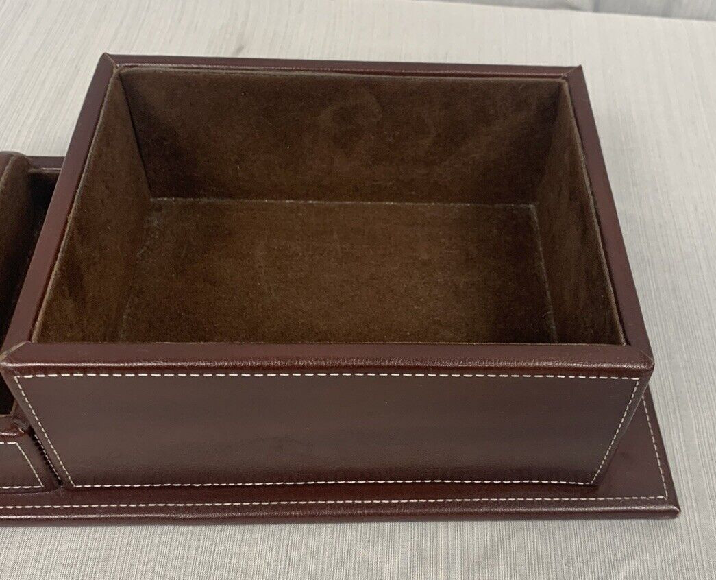 Faux Leather Brown Desk Organizer/Caddy 14″ x 6″ x 3.25″, 3 compartments