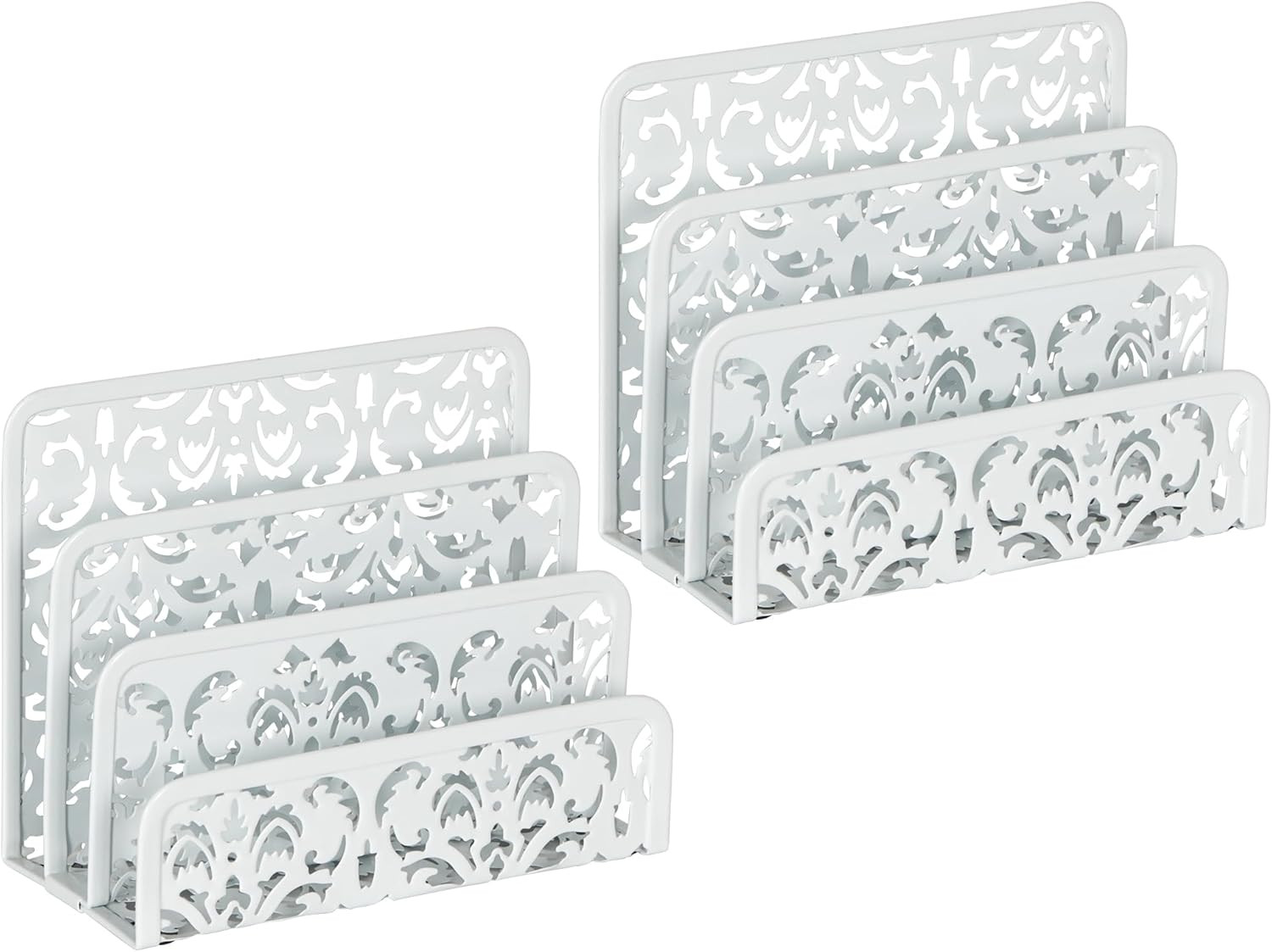 2 Pack Mail Organizer with Hollow Floral Design, Metal Desktop Letter Sorter – 3
