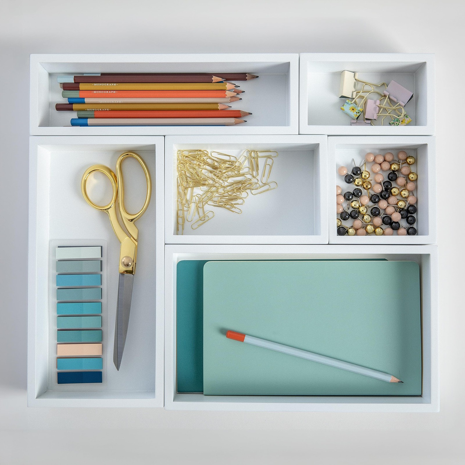 Martha Stewart Enzo Wooden Desk Drawer Organizer Set, Set of 1, White