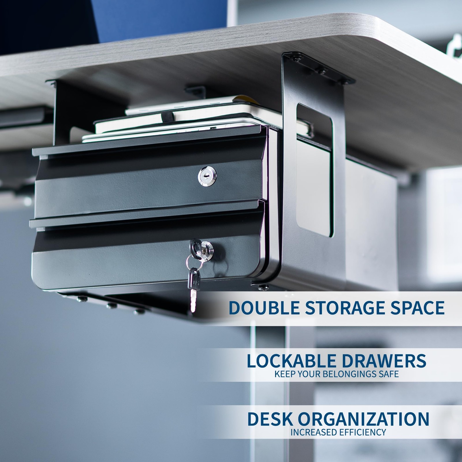 13 inch Under Desk Double Stacked Slide Out Drawers with Lock, Secure Home Of…