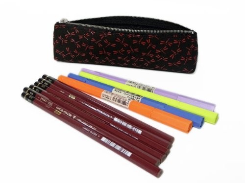 Inden-ya Deerskin Pen Case Dragonfly Red Lacquer Black Made in Japan
