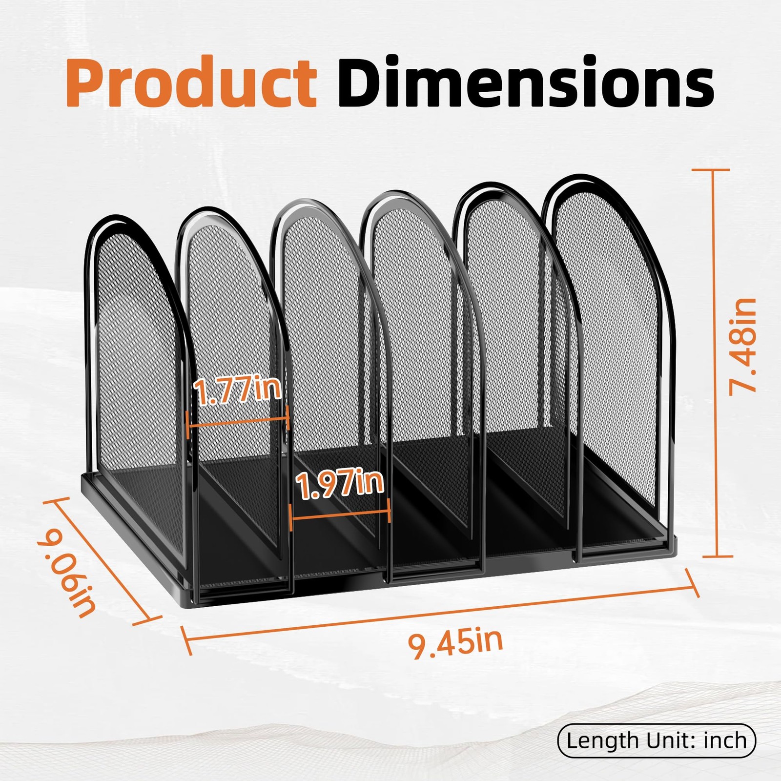 SUPEASY 5-Section File Organizer for Desk, Mesh Desk 5 Section, Black