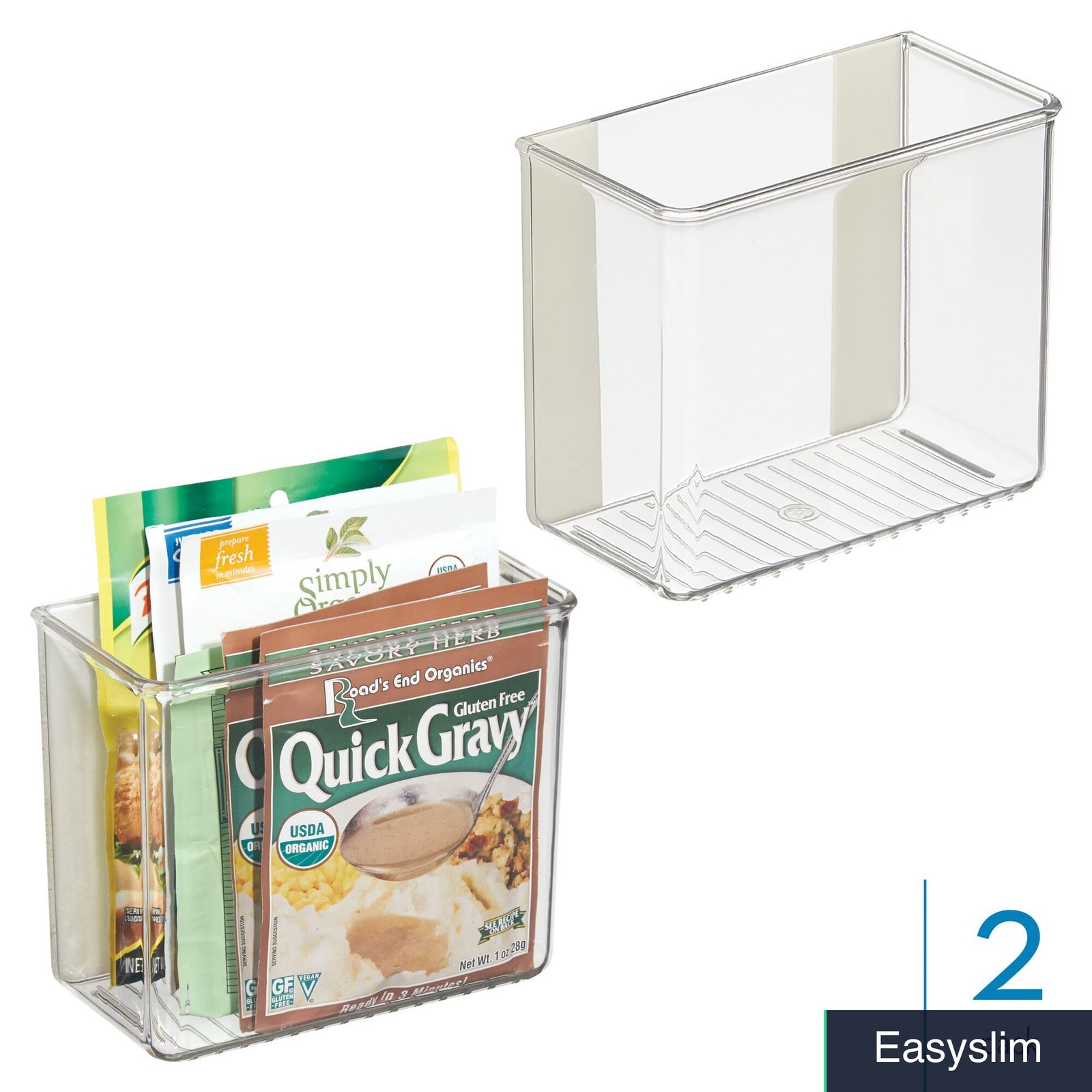 Self-Adhesive Wall Organizer Bins, Set of 2, Clear Plastic, 3.05×5.88×5
