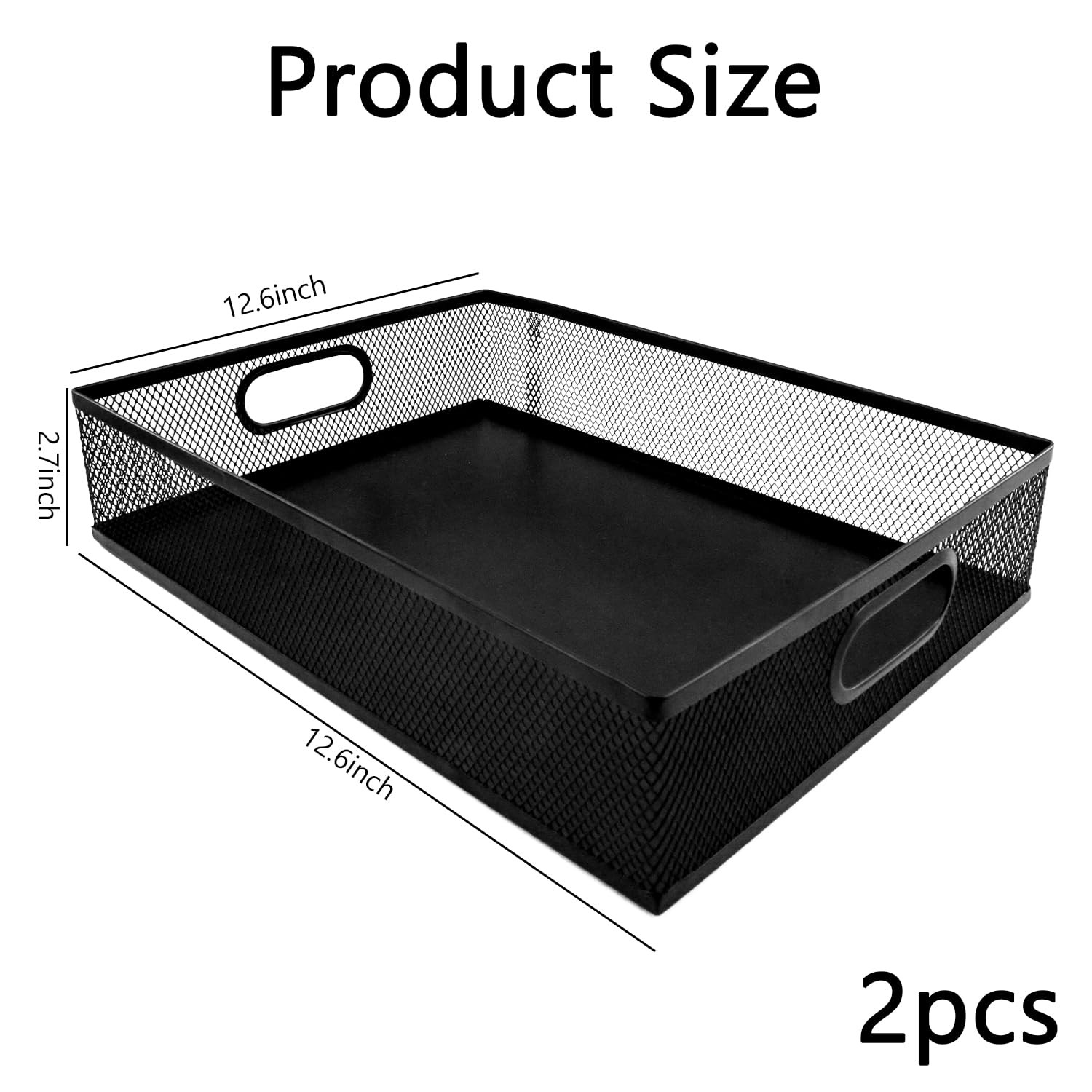 2 Pack Desk Drawer Organizer Tray Metal Mesh File Storage Basket Handle Black