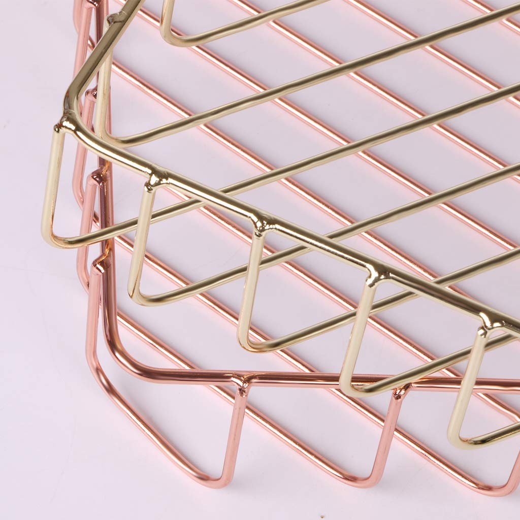 Rose Gold File Organizer for Desk Large Capacity Metal Wire Paper Tray Bins