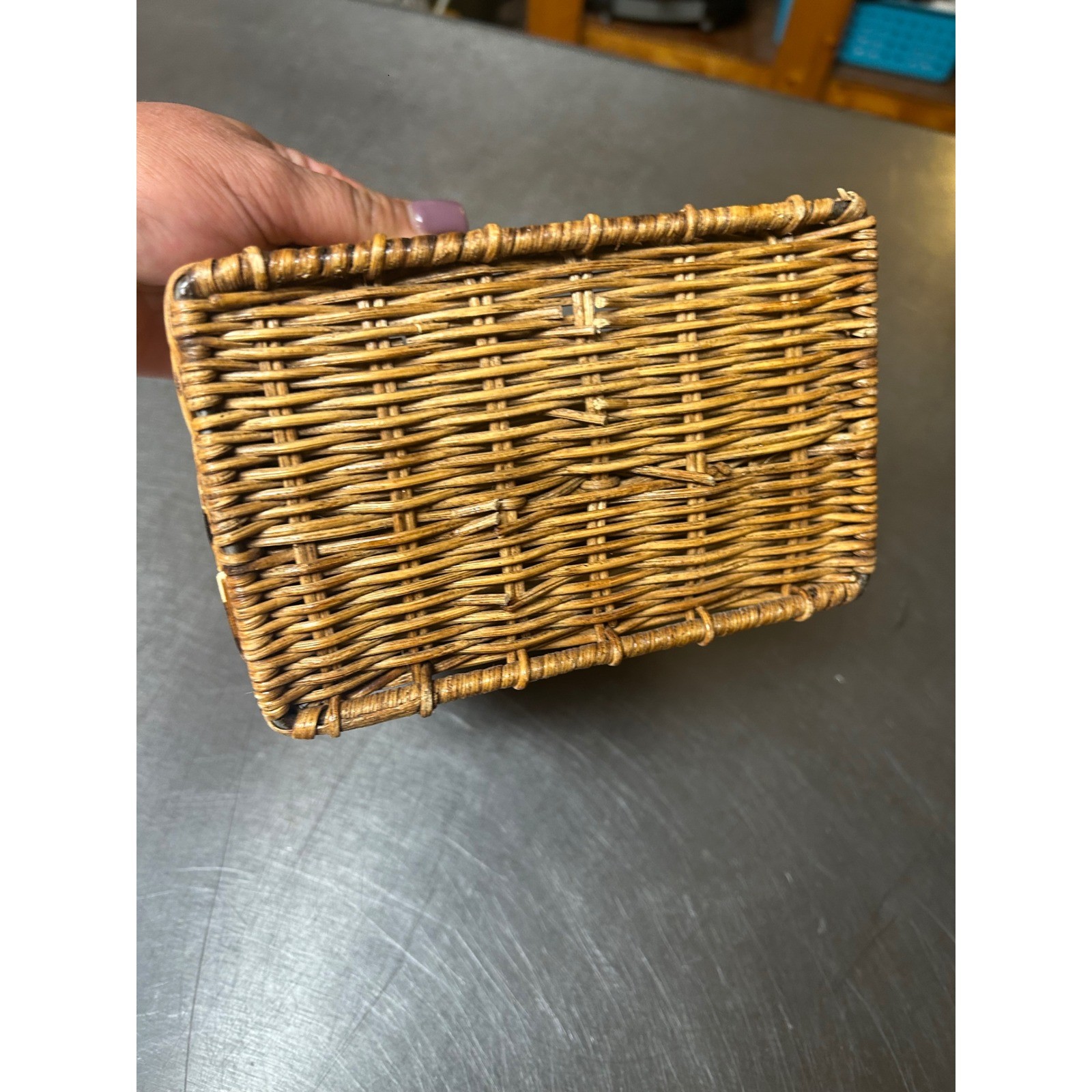 Vintage Wicker Desk Organizer Letter Holder Two Tier Metal Frame Brown Rustic