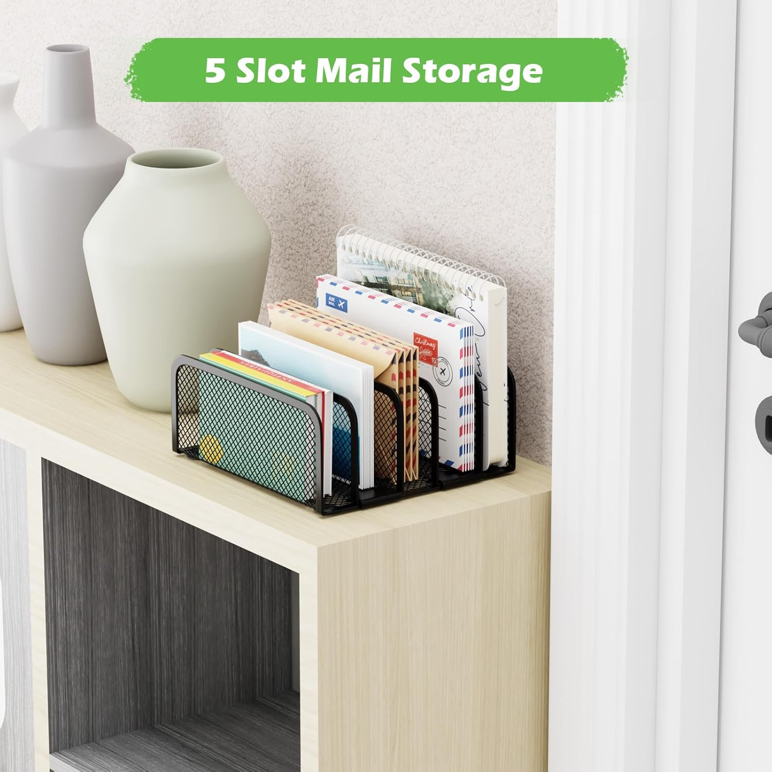 Mail Organizer Countertop, Metal File Holder with 5-Slot, Small Desk File Organi